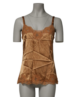 Dolce & Gabbana Brown Floral Lace Tank Lingerie Nachtwäsche Unterwäsche