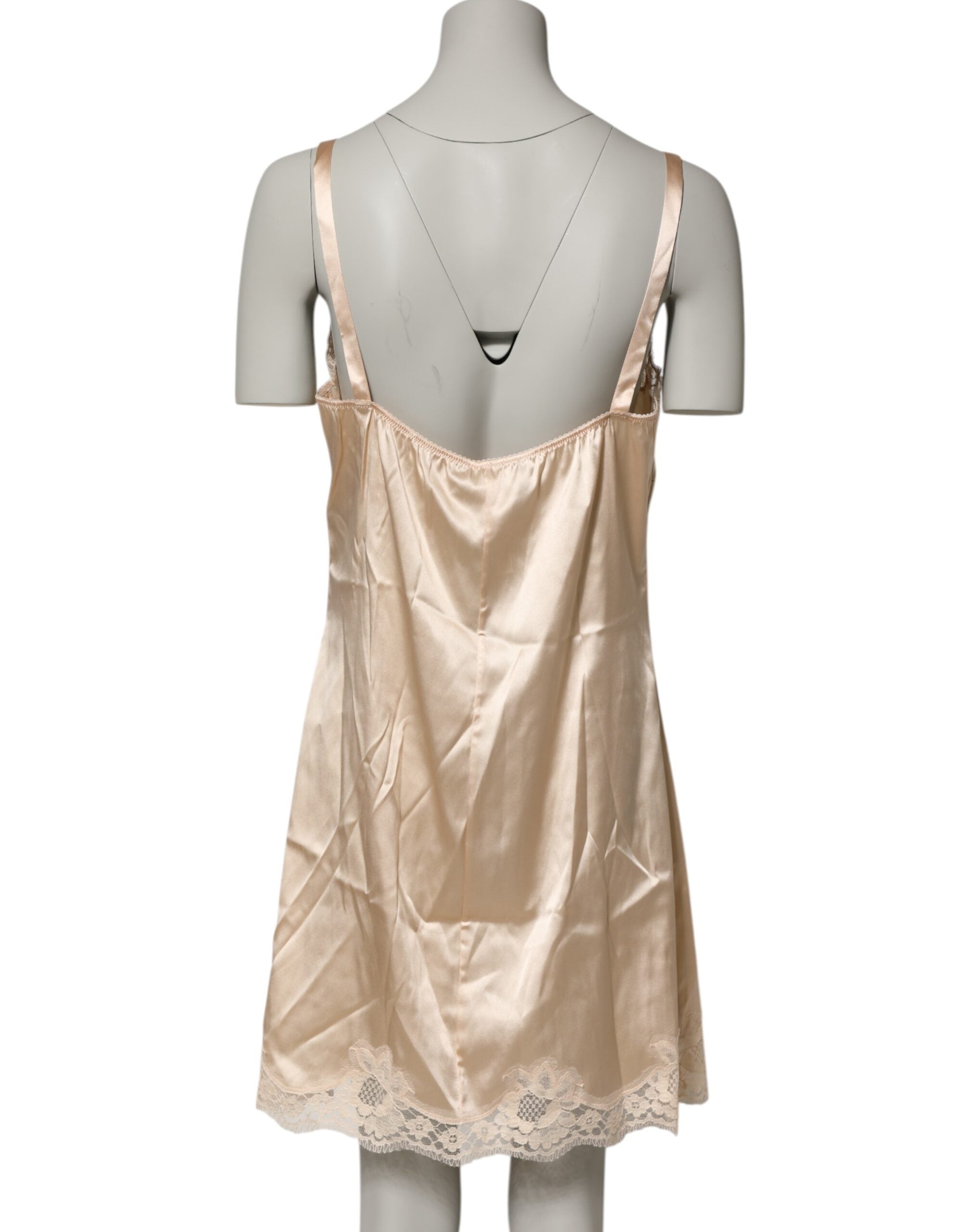 Dolce & Gabbana Nude Chemise Lingerie Seidenmischung Spitzenbesatz Kleid
