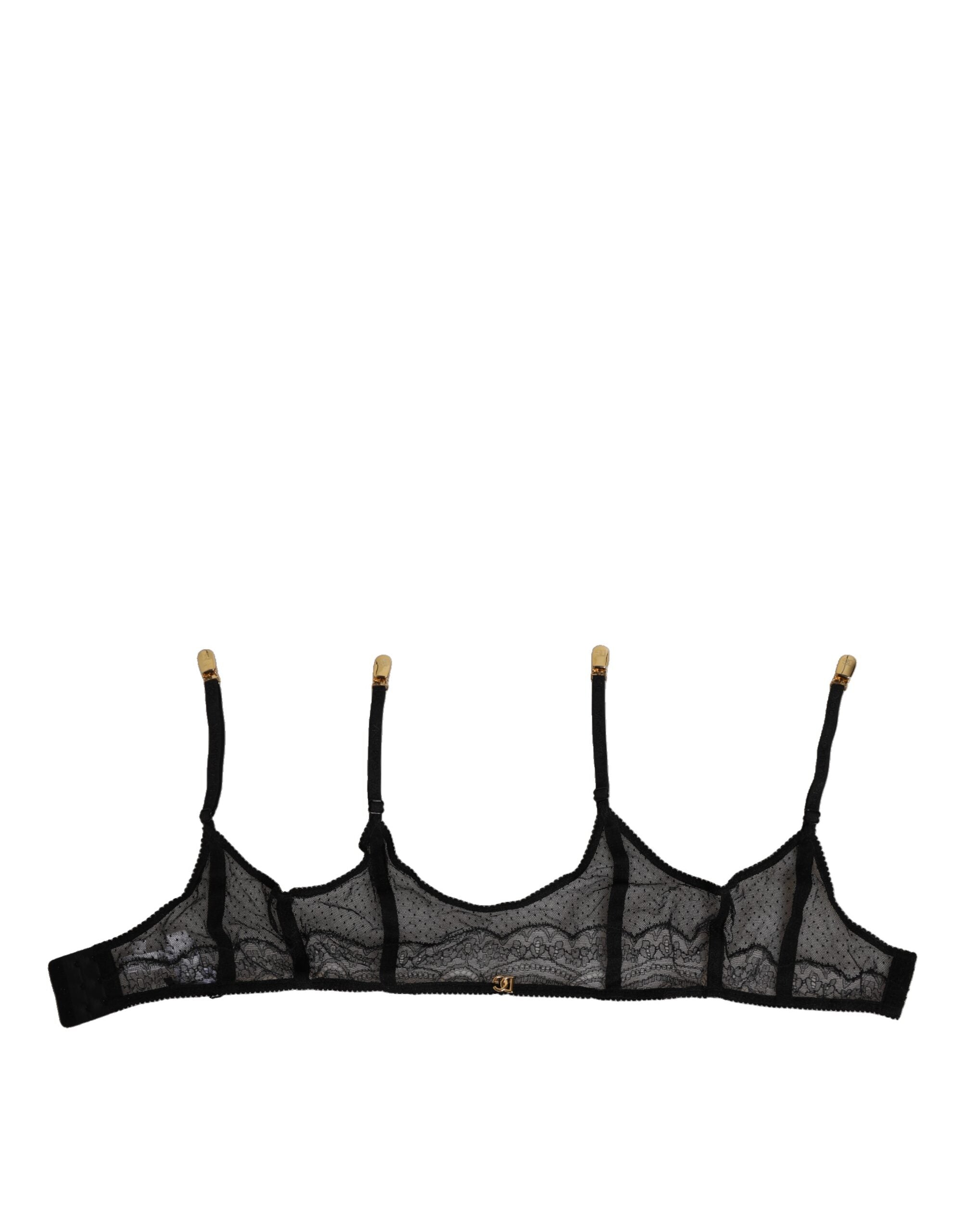 Dolce & Gabbana Schwarze florale Spitze Nylon Strap Strumpfhalter Unterwäsche