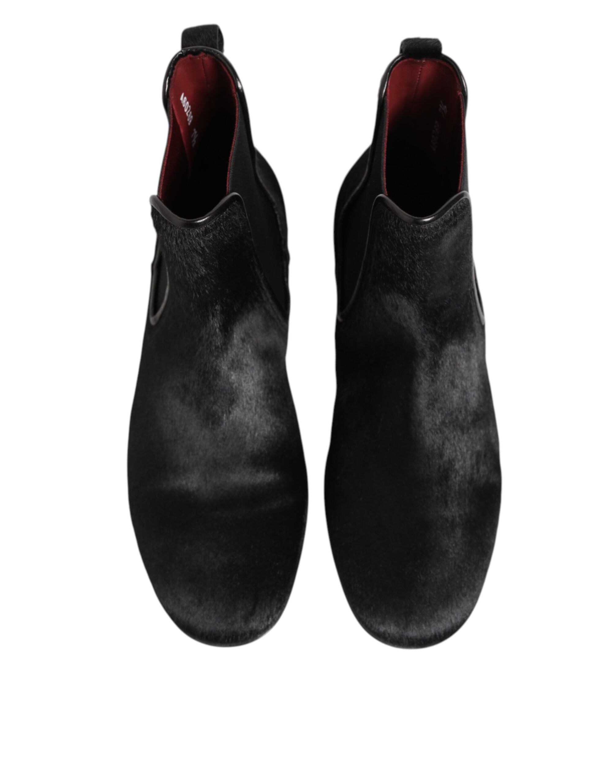 Dolce & Gabbana Schwarz Leder Pelz Männer CHELSEA Stiefel Schuhe