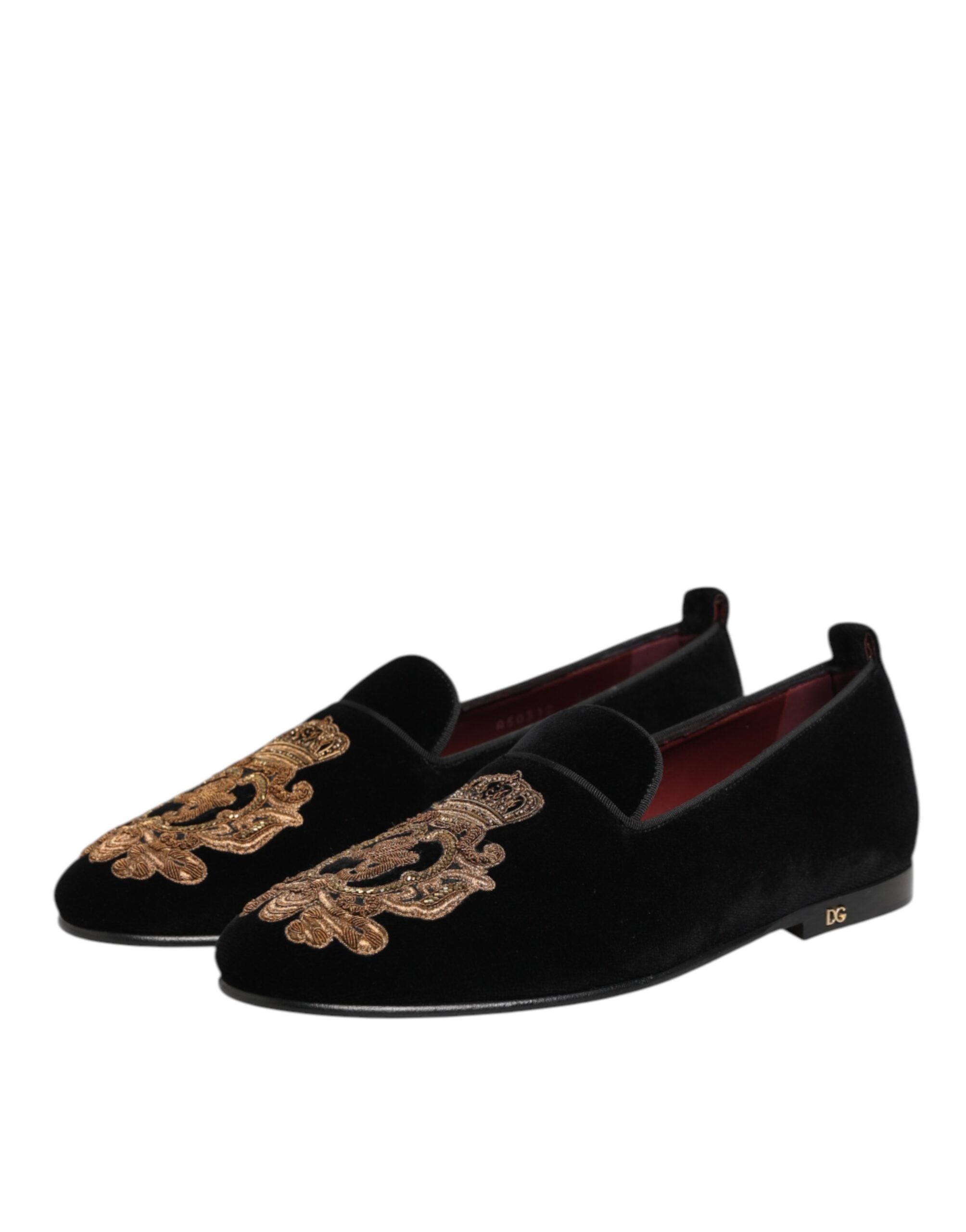 Dolce & Gabbana Schwarze Samt-Goldkrone Herren-Loafer