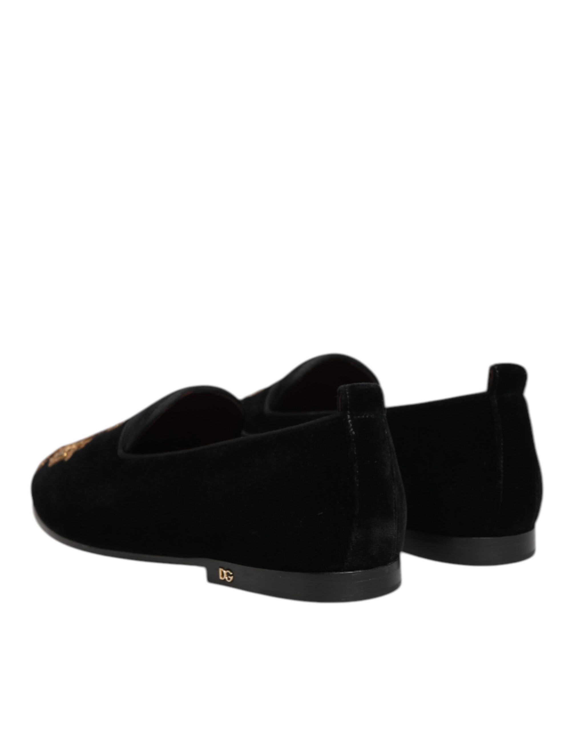 Dolce & Gabbana Schwarze Samt-Goldkrone Herren-Loafer