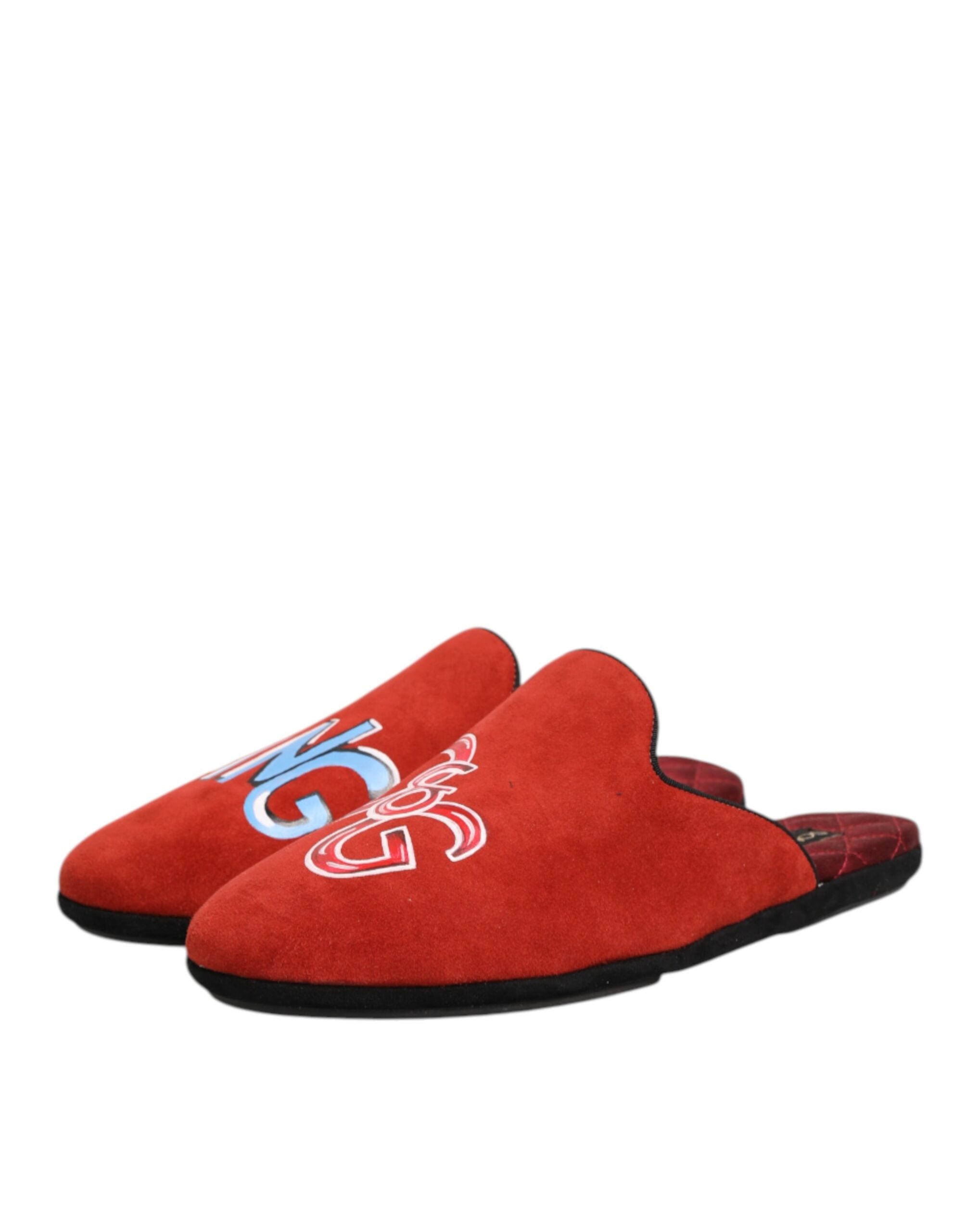 Dolce & Gabbana Rote Wildleder DG King Männer Hausschuhe Schuhe