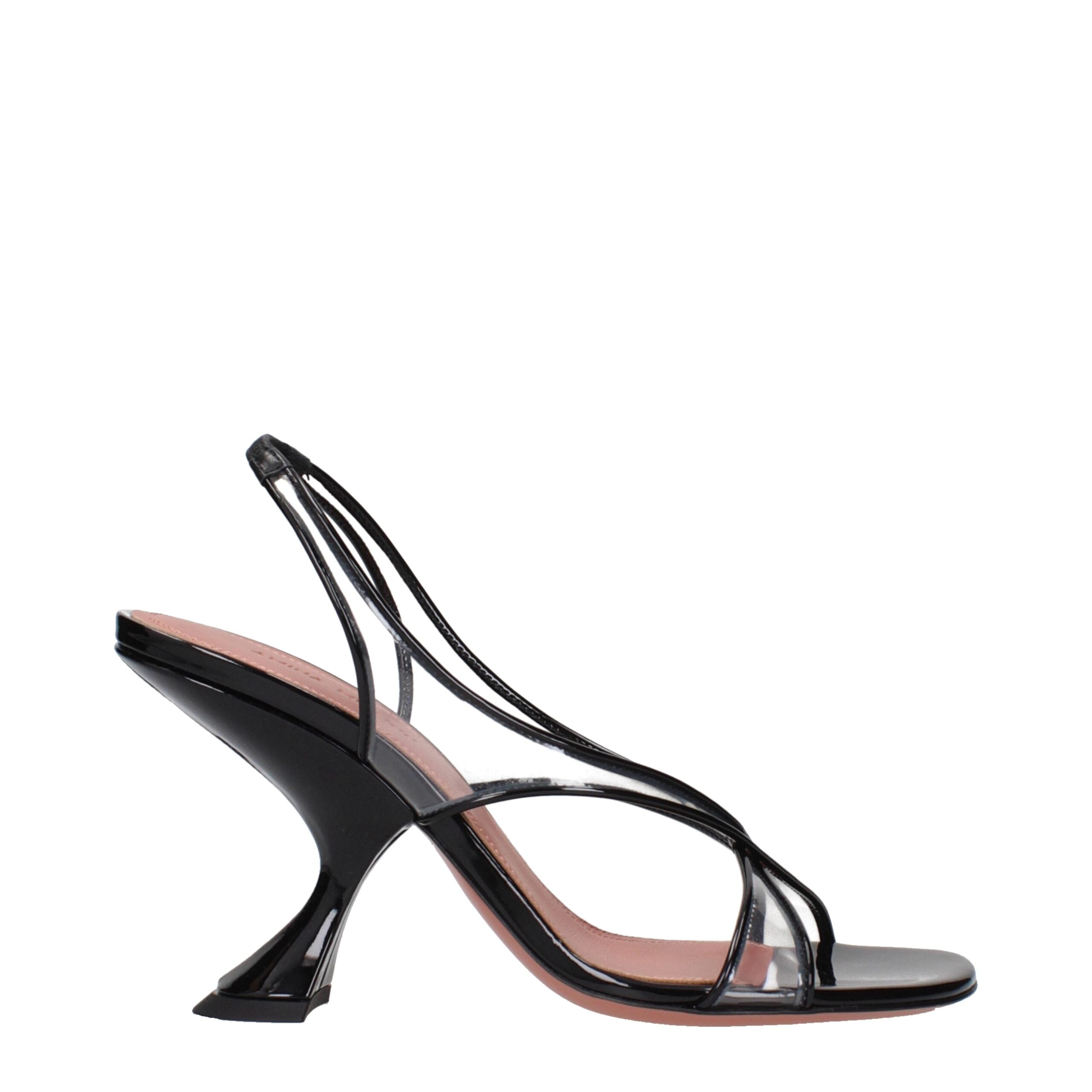 Amina Muaddi Schwarze Leder-Stiletto-Sandalen
