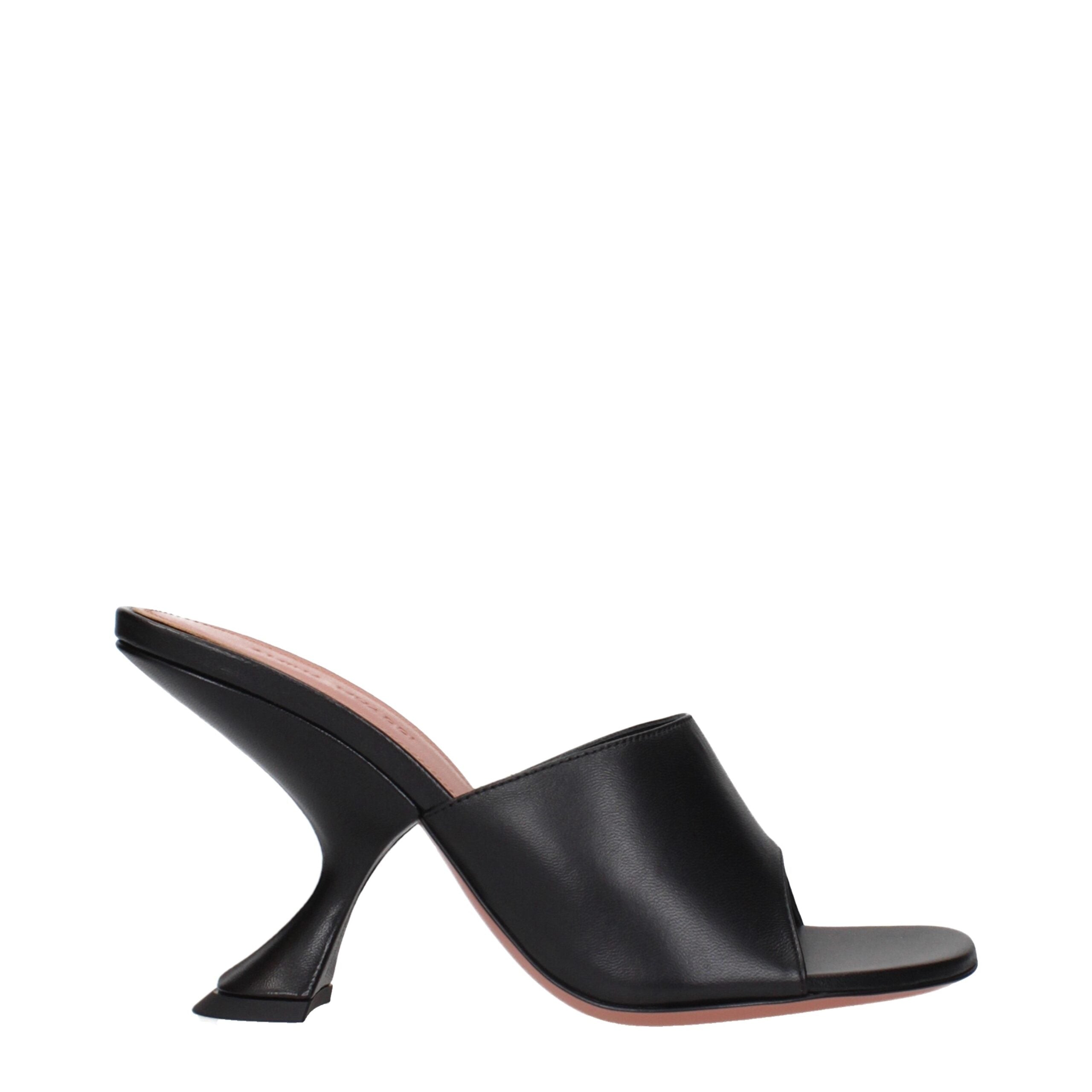 Amina Muaddi Schwarze Leder-Stiletto-Sandalen