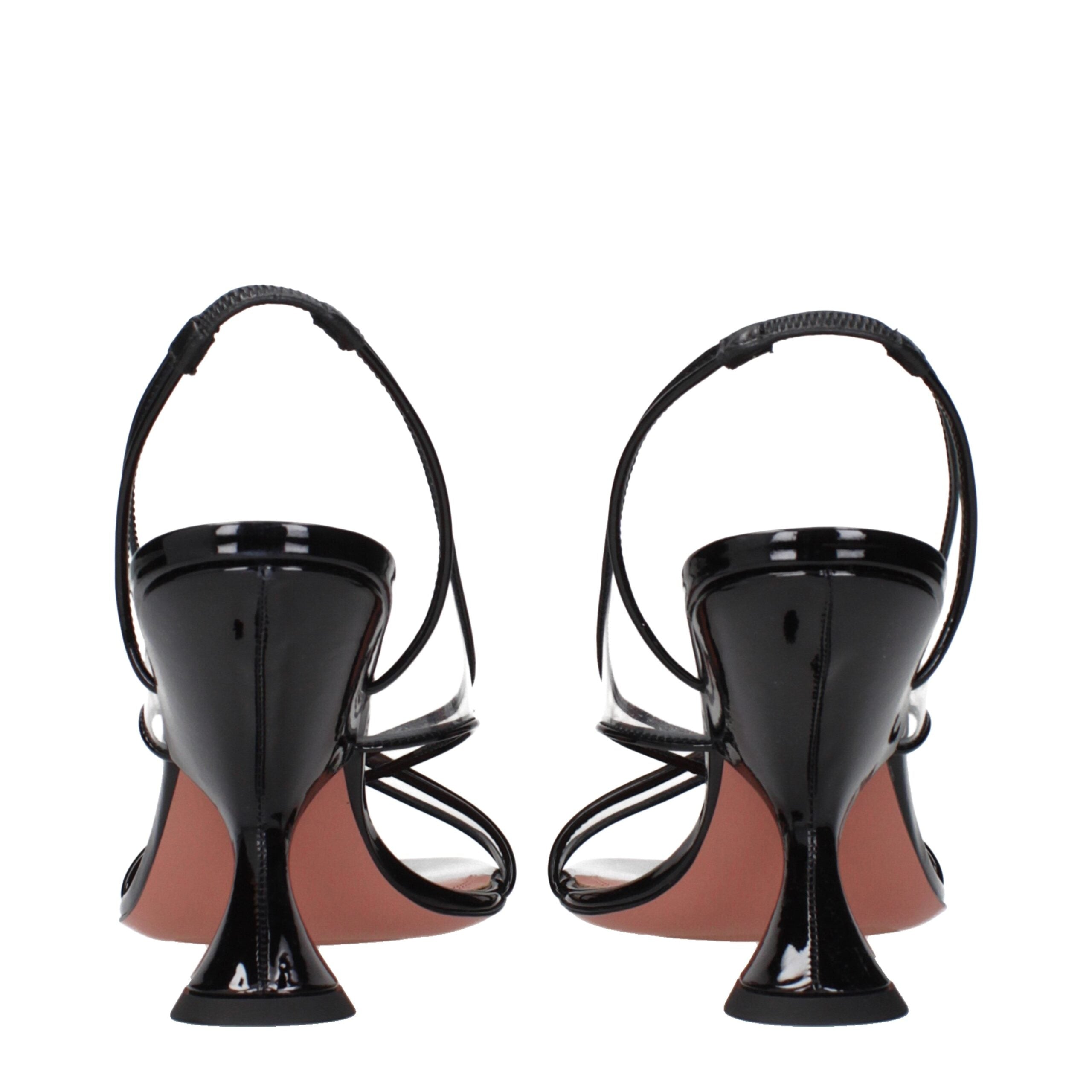 Amina Muaddi Schwarze Leder-Stiletto-Sandalen