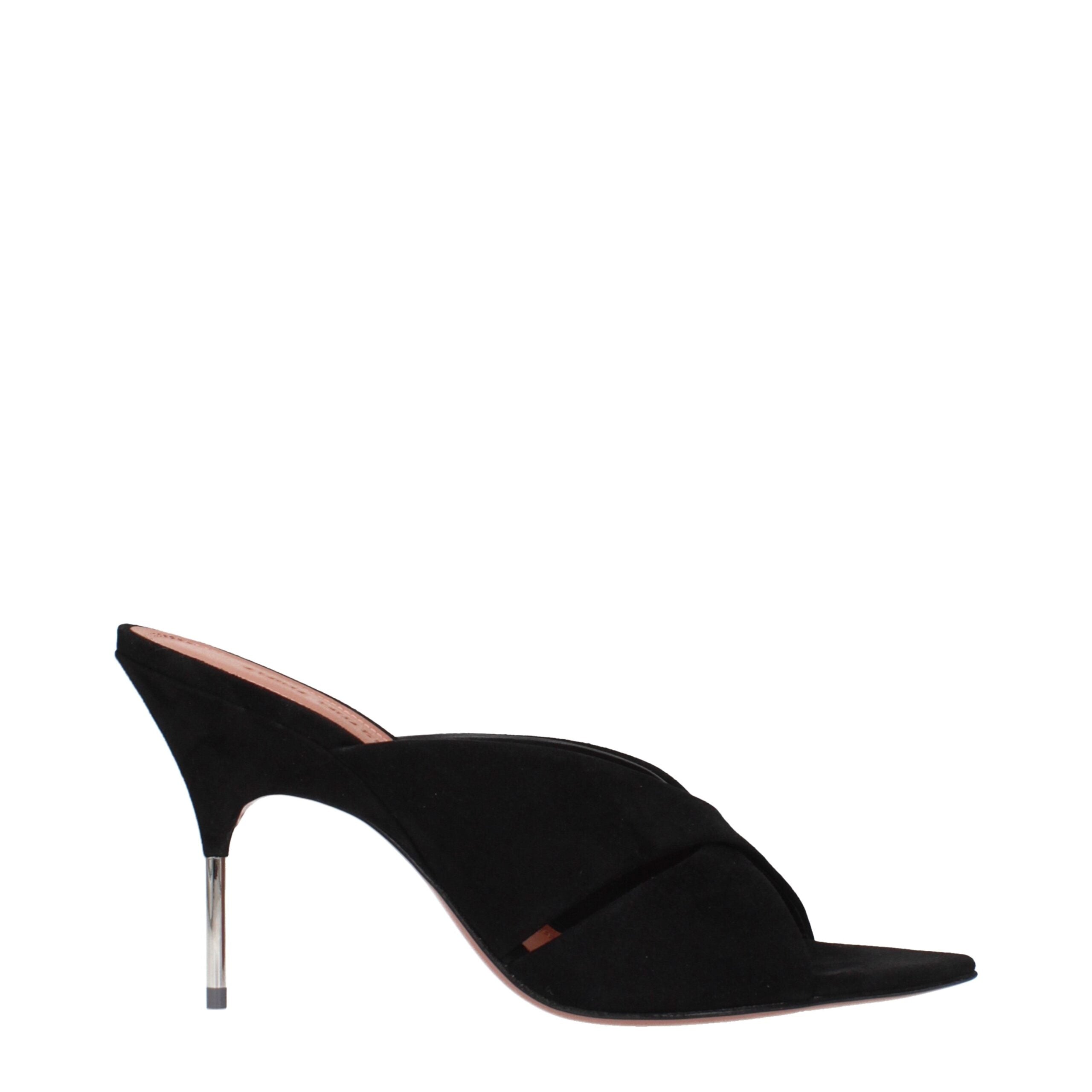 Amina Muaddi Schwarze Leder-Stiletto-Sandalen