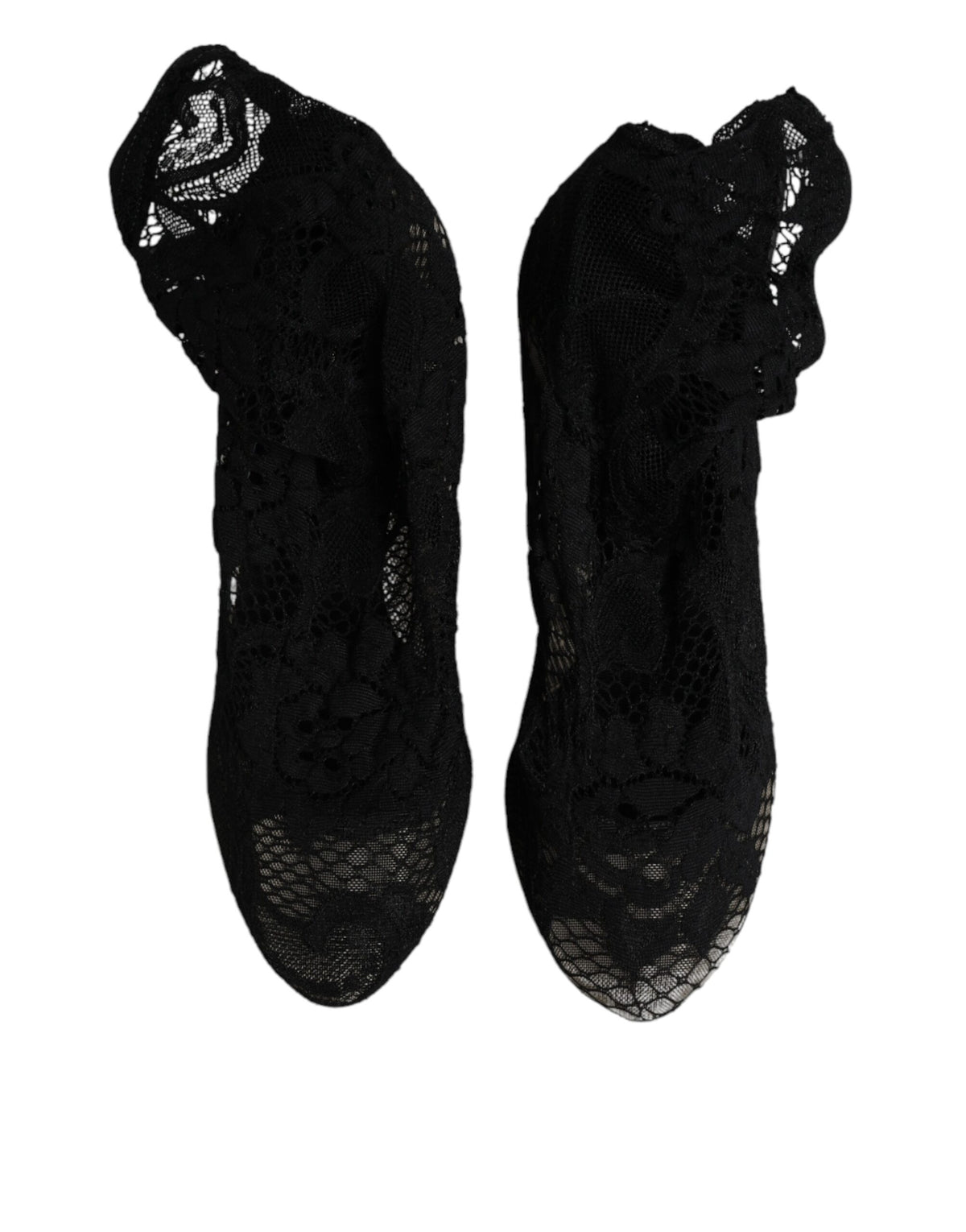 Dolce & Gabbana Schwarze Spitze Stretch Heels Mittlere Wadenstiefel Schuhe