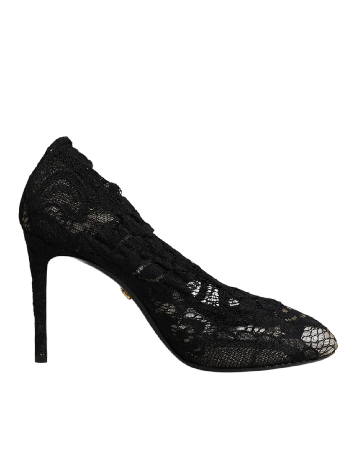 Dolce & Gabbana Schwarze Spitze Stretch Heels Mittlere Wadenstiefel Schuhe
