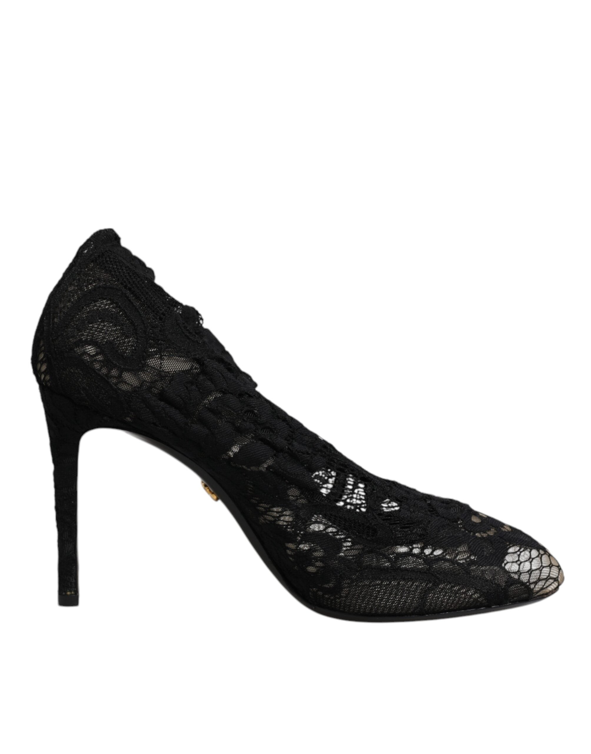 Dolce & Gabbana Schwarze Spitze Stretch Heels Mittlere Wadenstiefel Schuhe