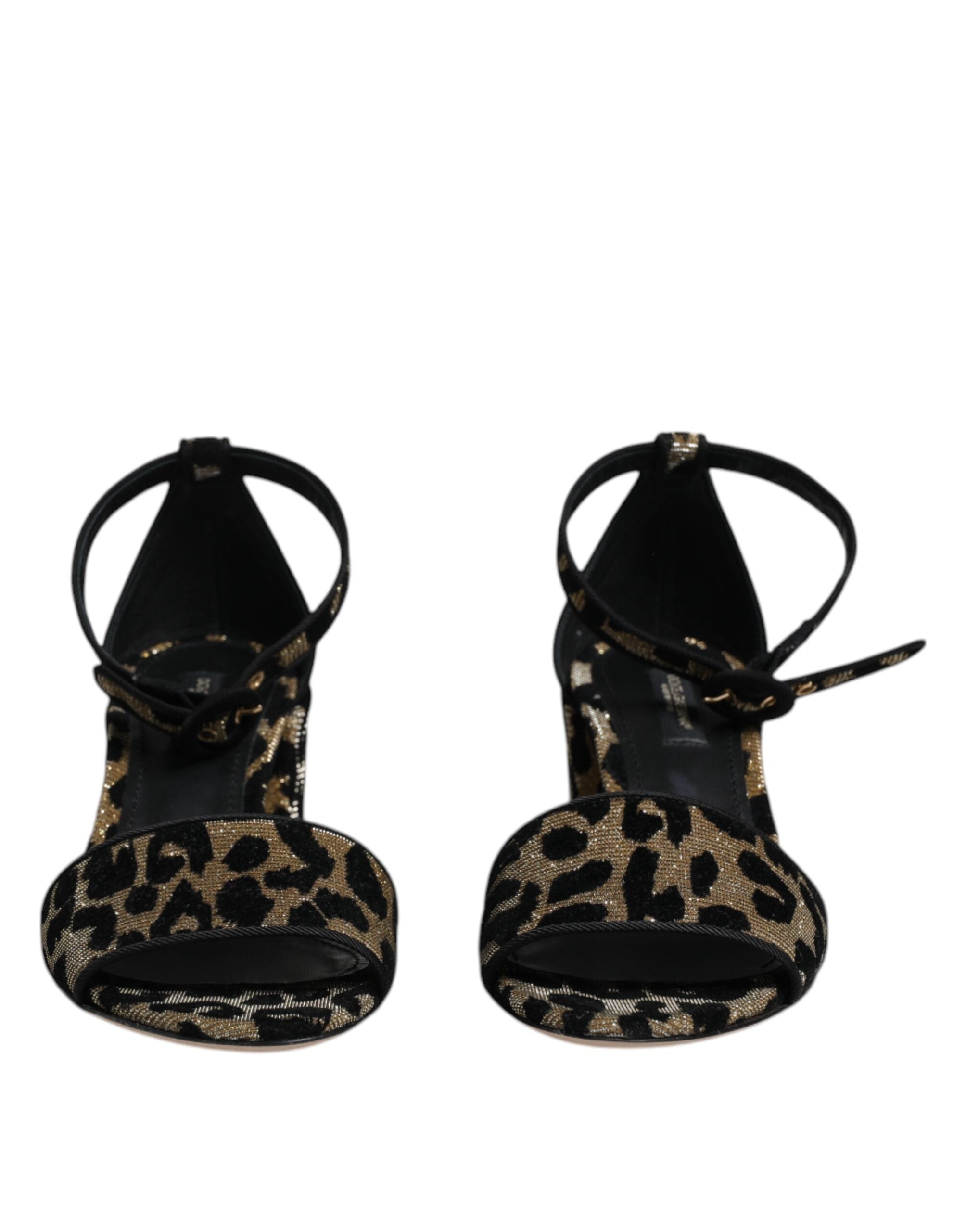 Dolce & Gabbana Goldene Leoparden-Sandaletten mit Knöchelriemen