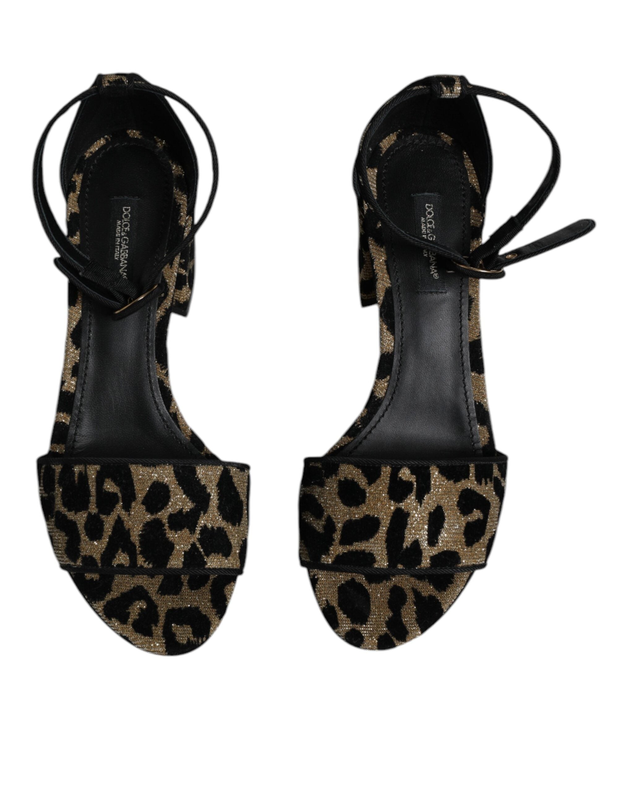 Dolce & Gabbana Goldene Leoparden-Sandaletten mit Knöchelriemen