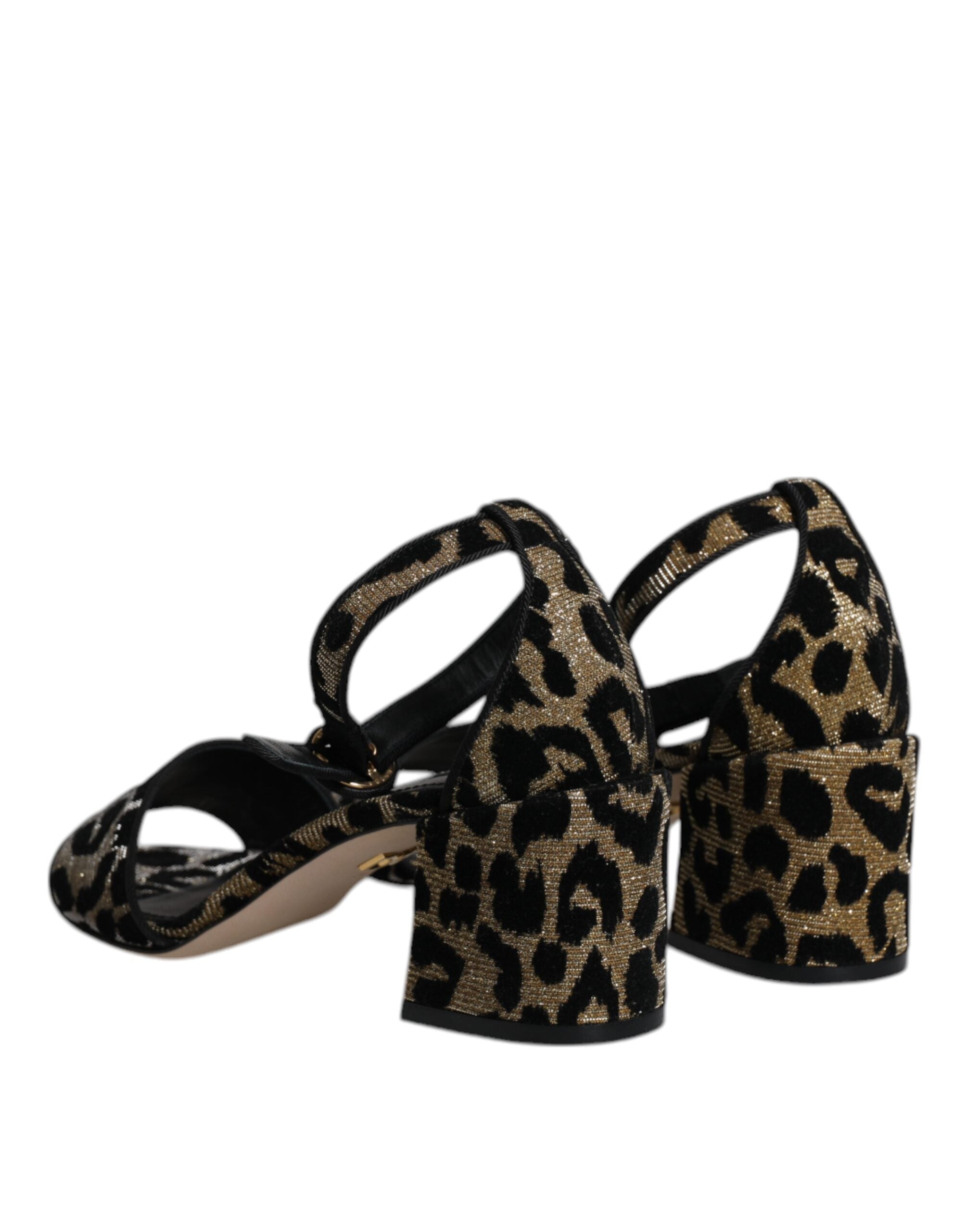 Dolce & Gabbana Goldene Leoparden-Sandaletten mit Knöchelriemen