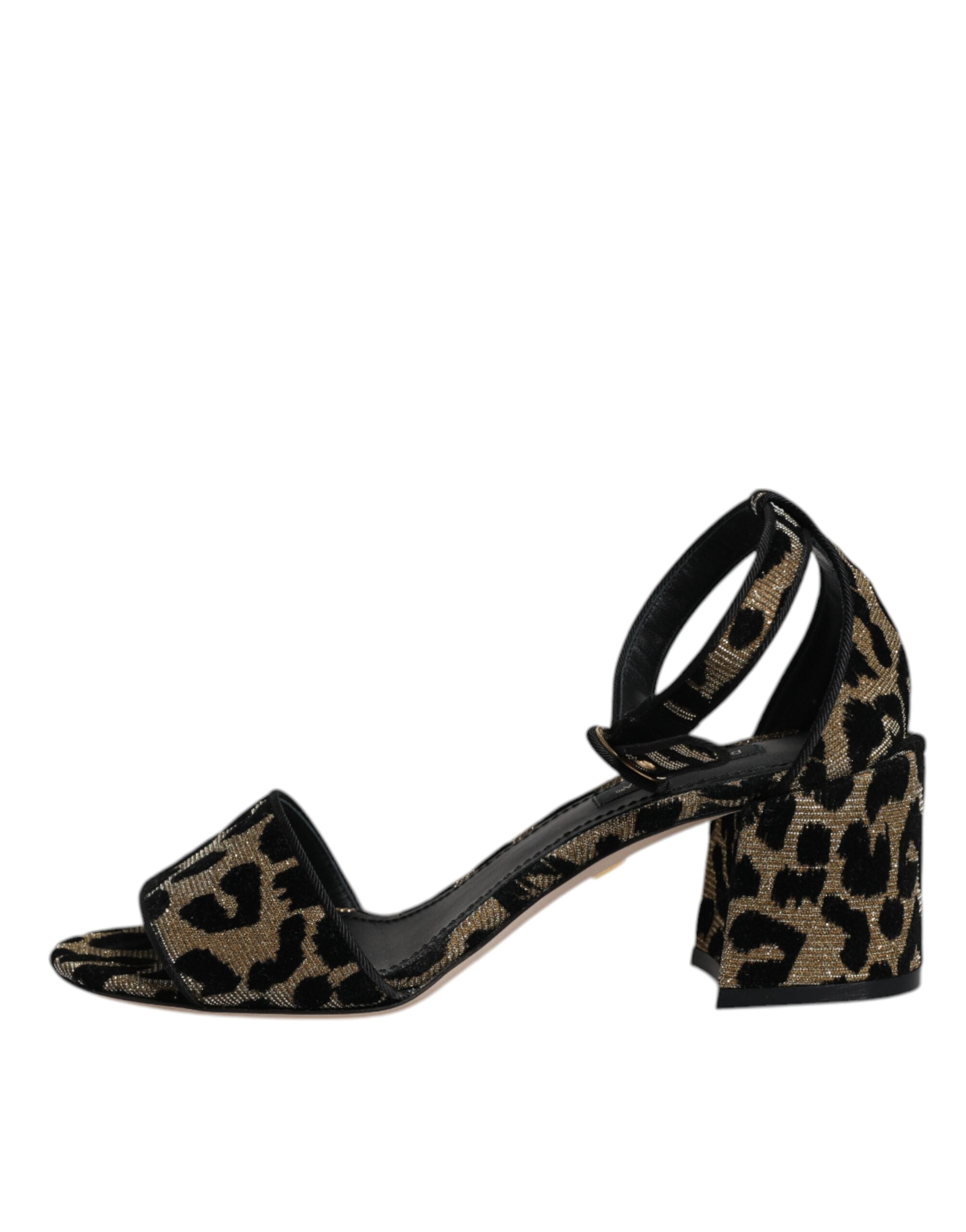 Dolce & Gabbana Goldene Leoparden-Sandaletten mit Knöchelriemen