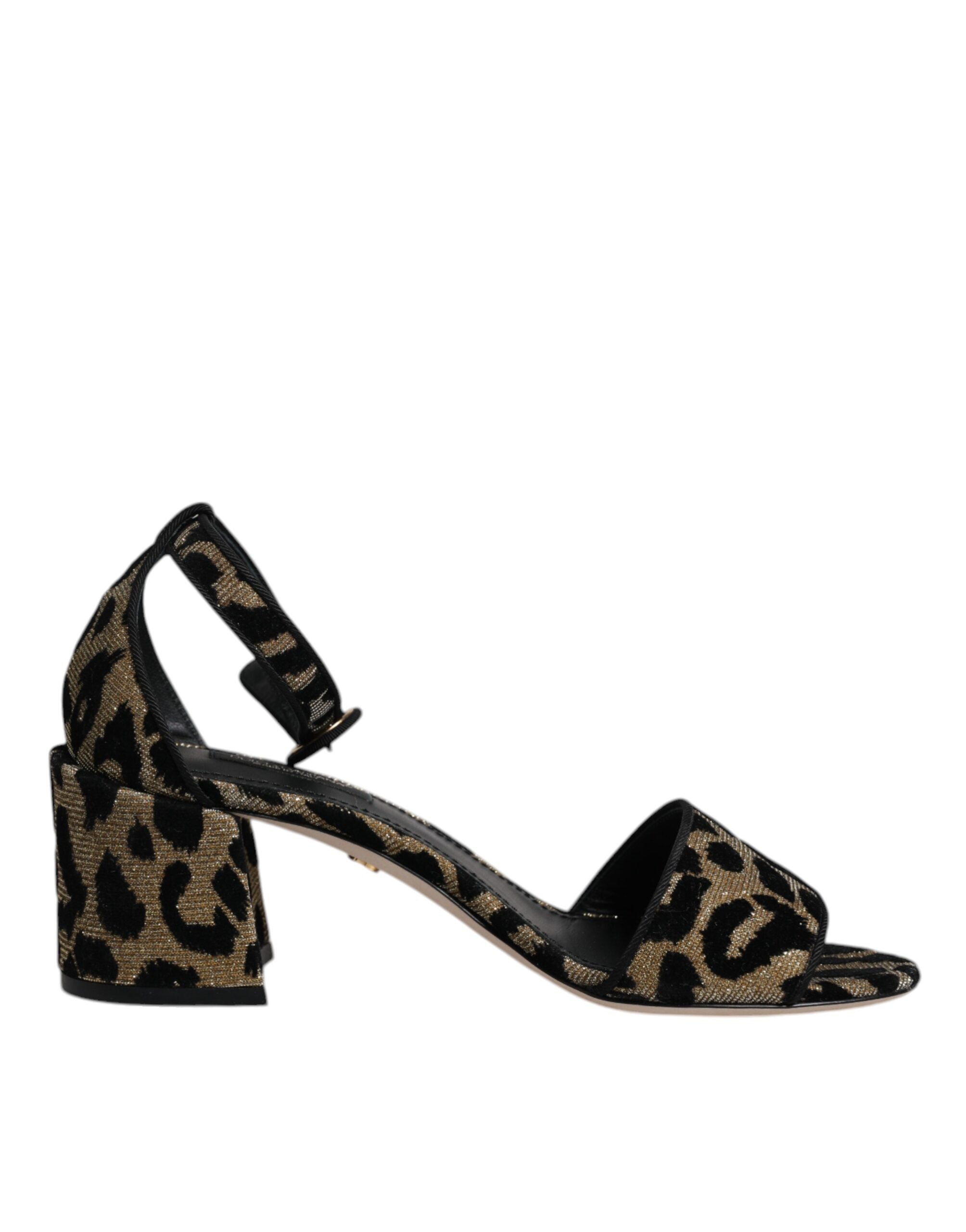 Dolce & Gabbana Goldene Leoparden-Sandaletten mit Knöchelriemen