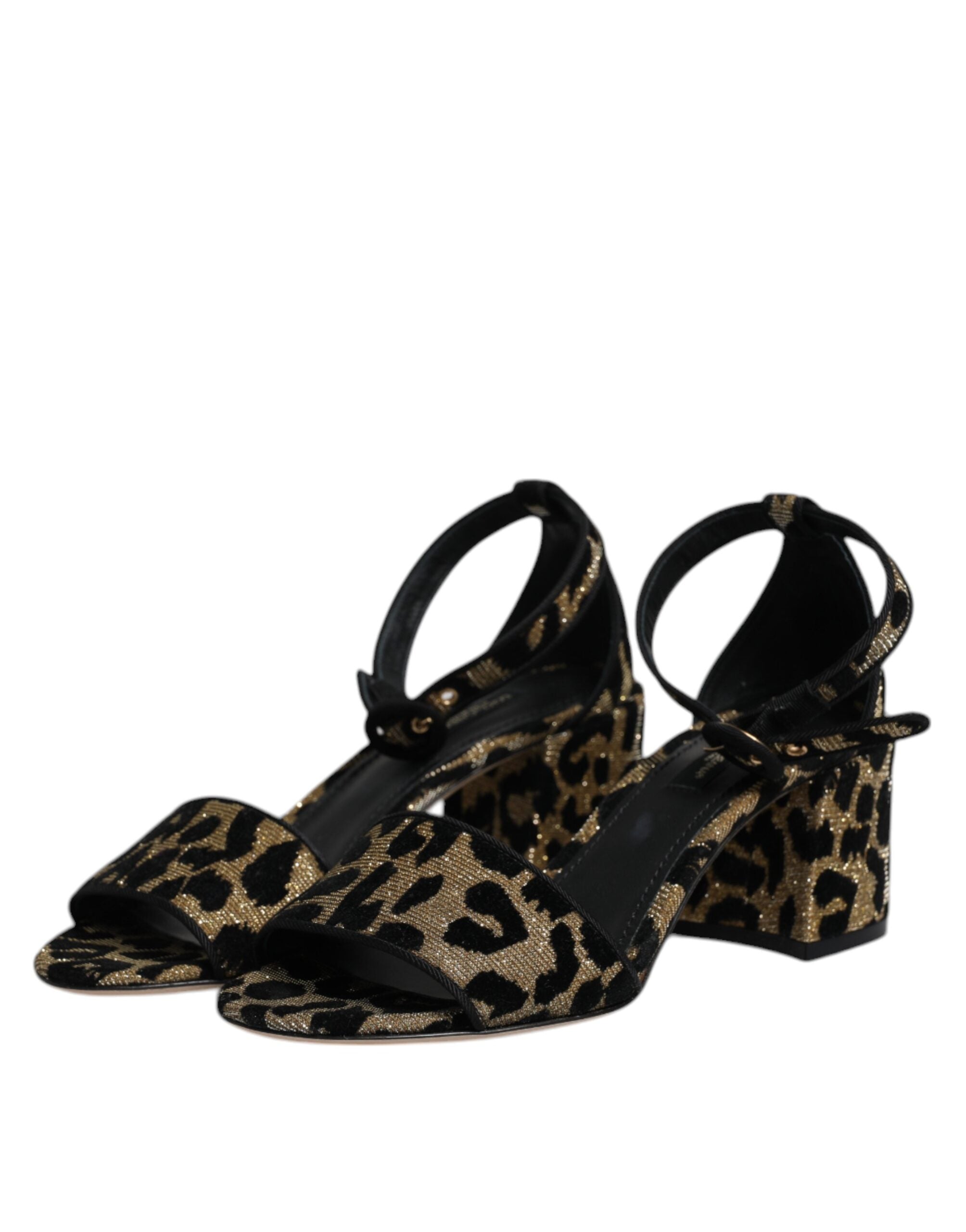 Dolce & Gabbana Goldene Leoparden-Sandaletten mit Knöchelriemen
