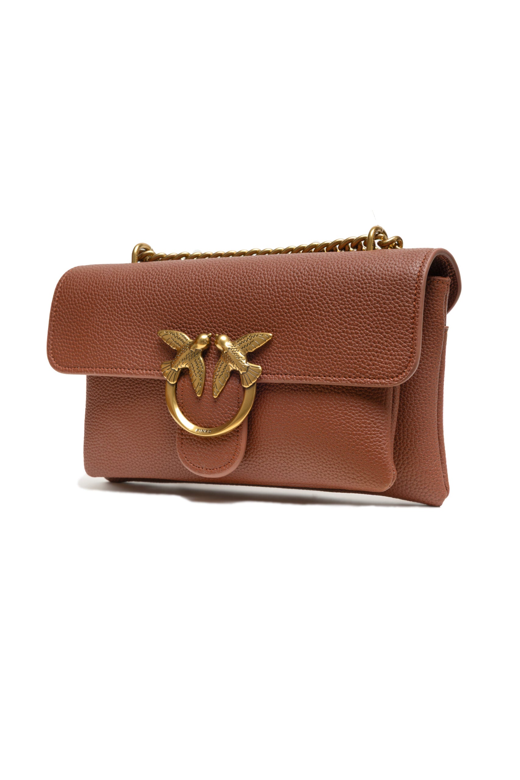 PINKO Love Boucle Riga Umhängetasche aus braunem Leder