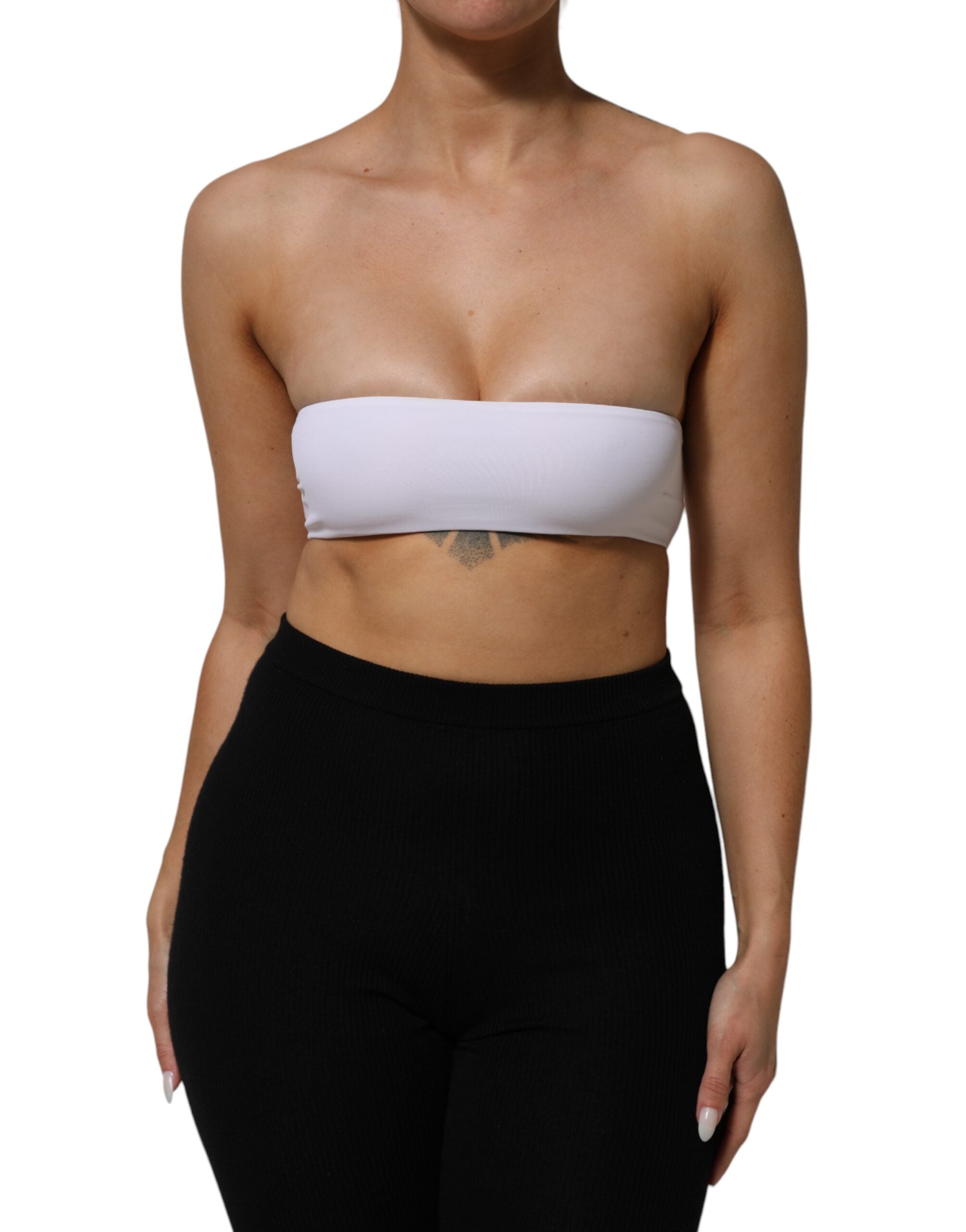 Dolce & Gabbana Weißes trägerloses Bandeau-Top aus einer Nylonmischung