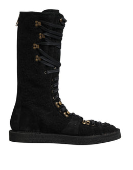Dolce & Gabbana Schwarz Alpaka Wolle Wildleder Mid Calf Stiefel Schuhe