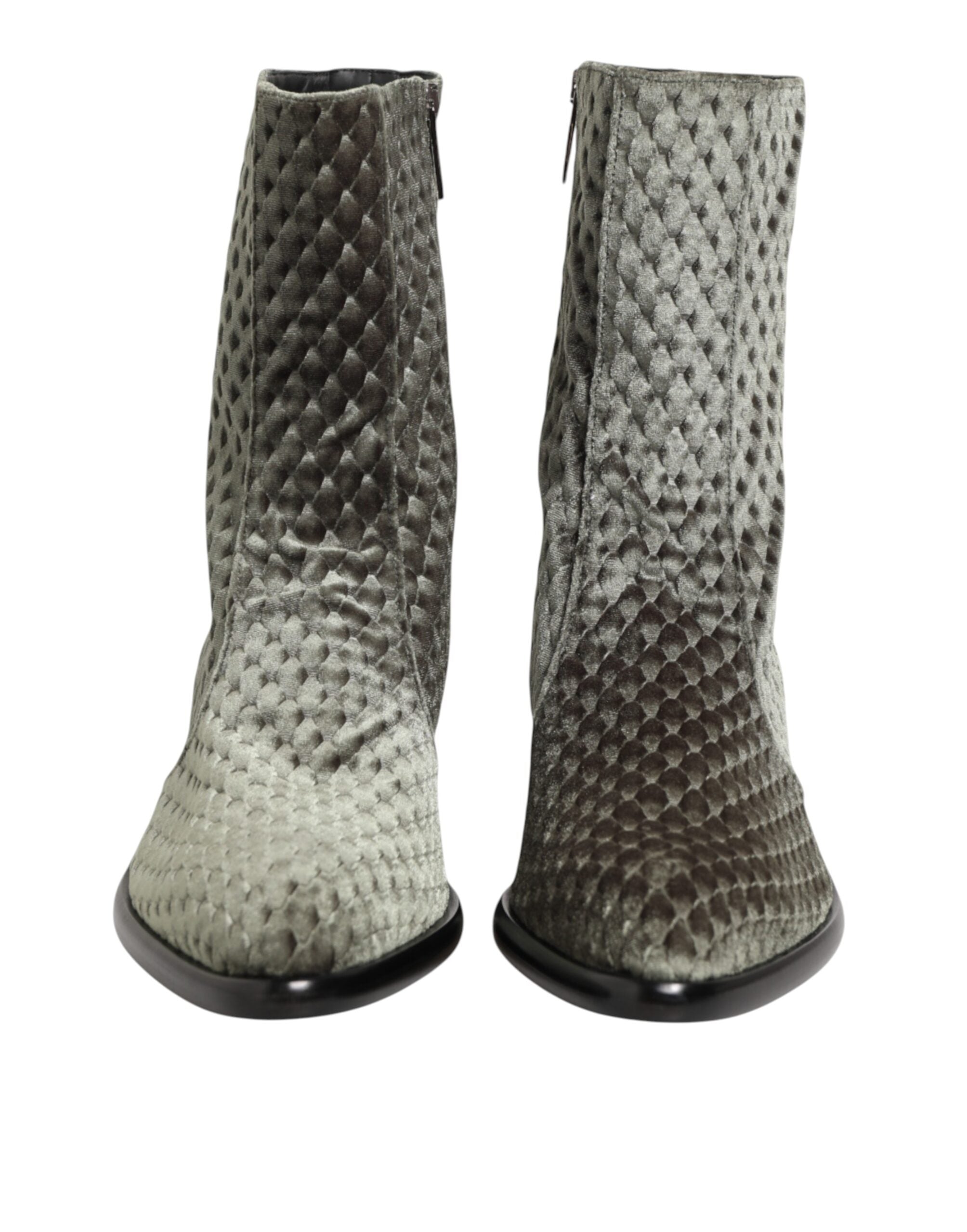 Dolce & Gabbana Graue Baumwolle Samt Mid Calf Kurze Stiefel Schuhe