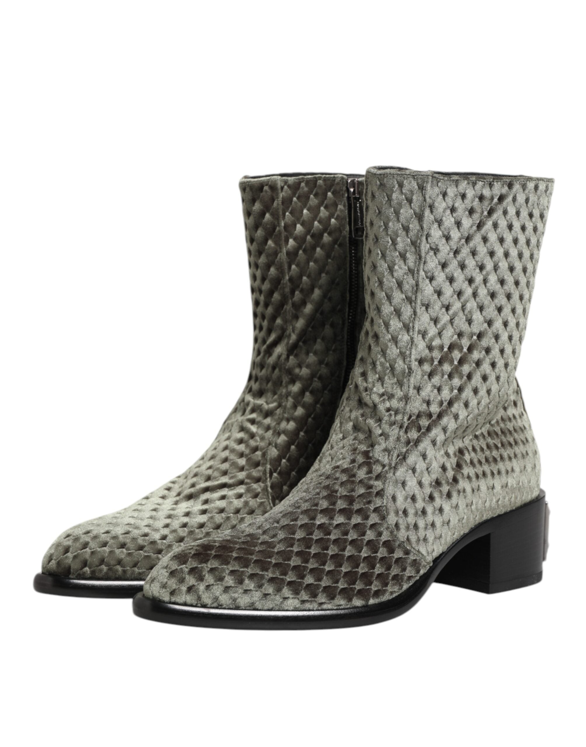 Dolce & Gabbana Graue Baumwolle Samt Mid Calf Kurze Stiefel Schuhe