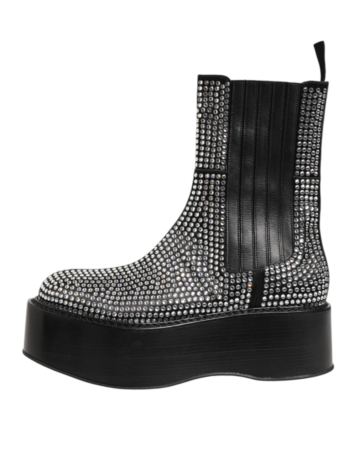 Dolce & Gabbana Schwarz Crystal Strass Mid Calf Kurze Stiefel Schuhe