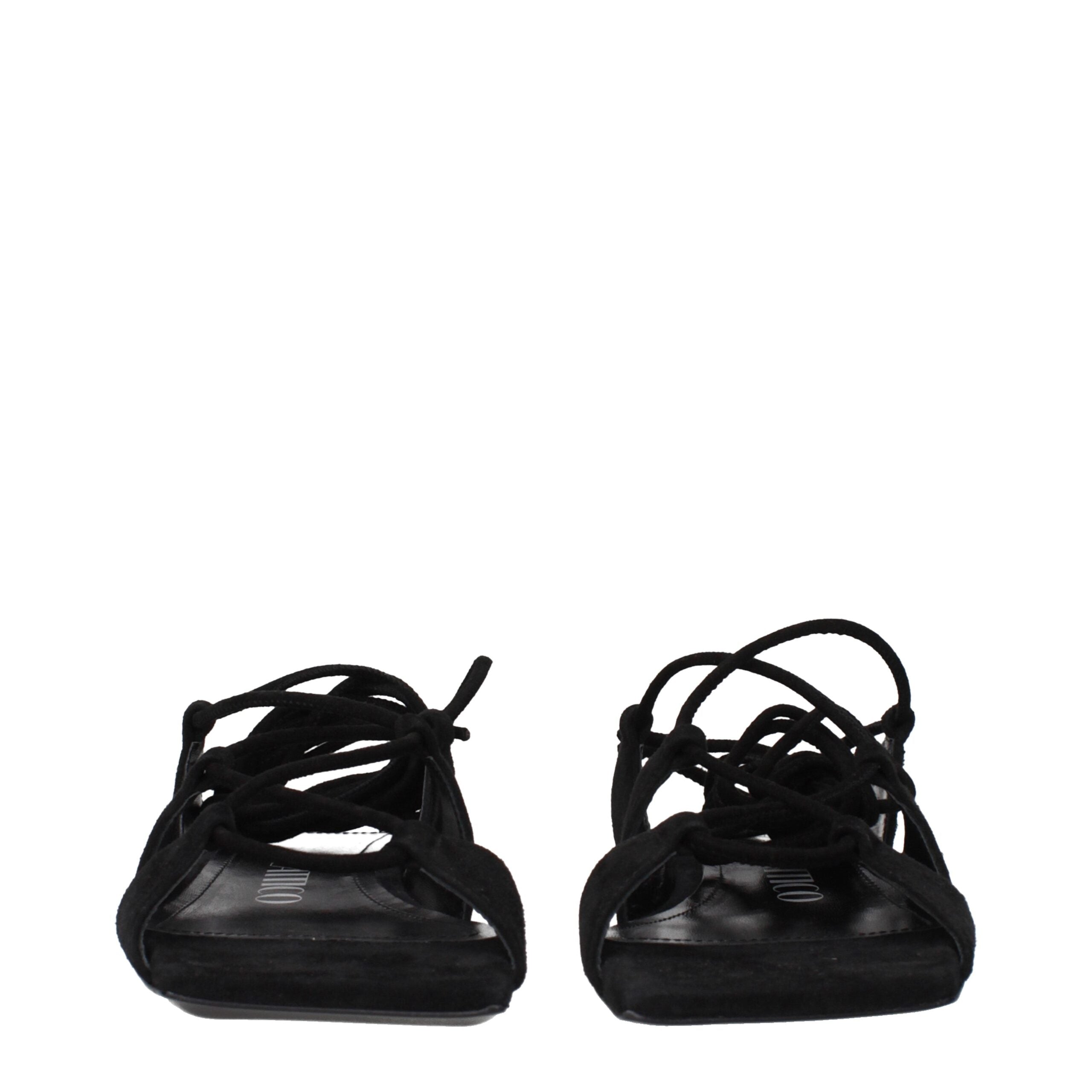 The Attico Schwarze flache Sandalen aus Leder