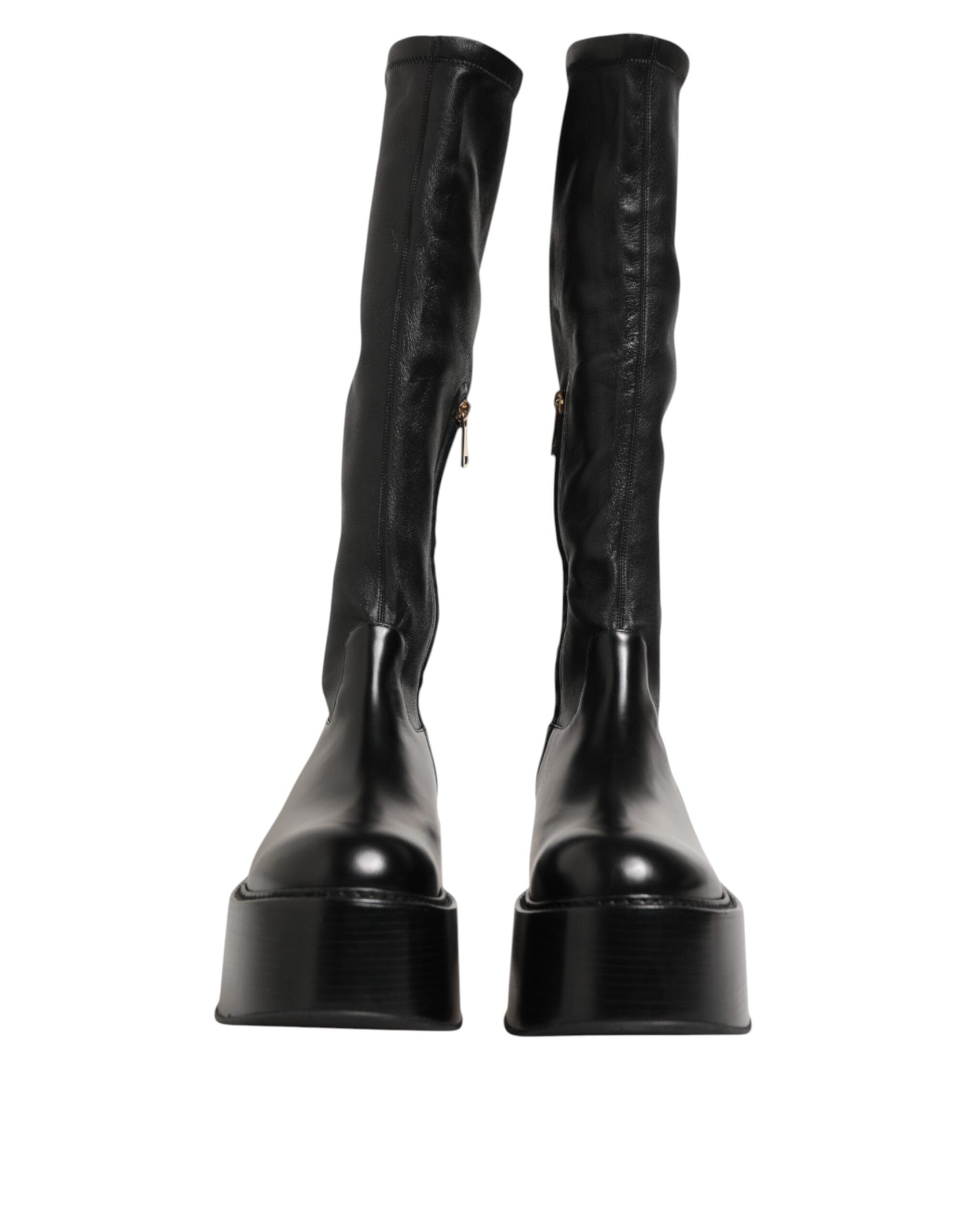 Dolce & Gabbana Schwarzes Logo Plaque Over The Calf Stiefel Schuhe