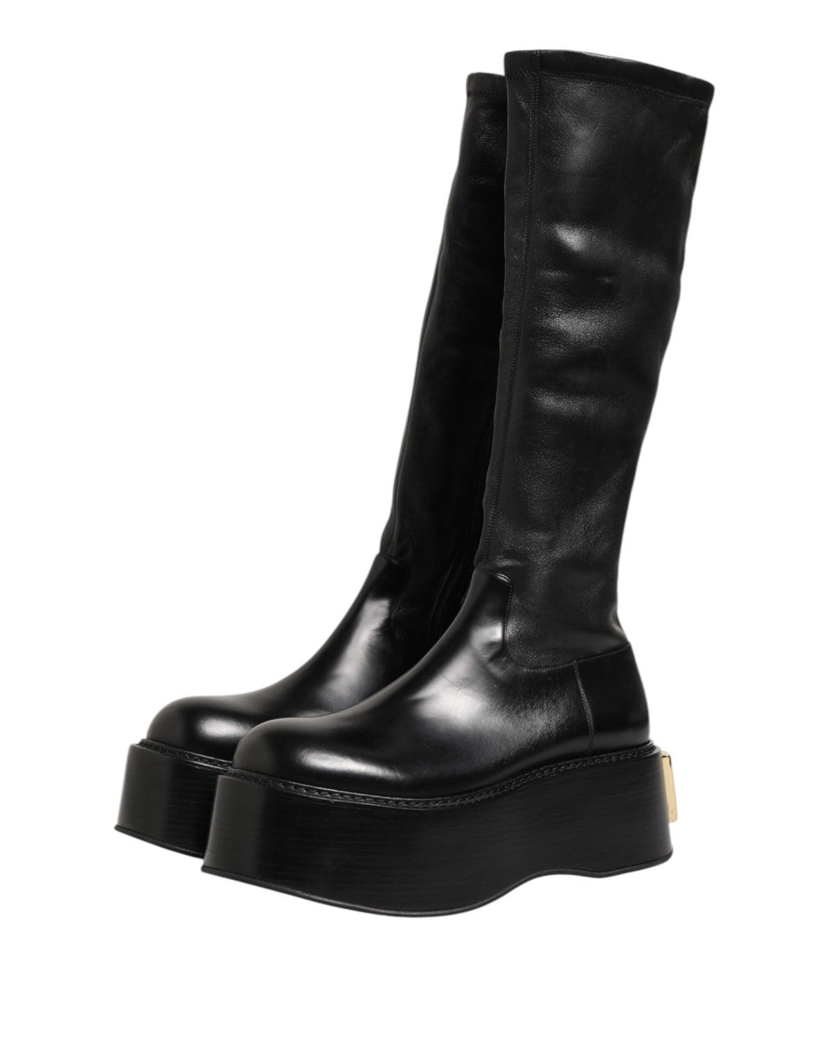 Dolce & Gabbana Schwarzes Logo Plaque Over The Calf Stiefel Schuhe