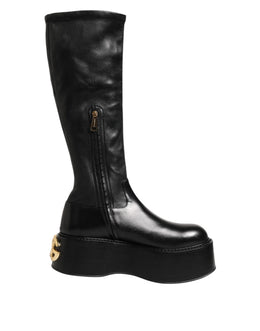Dolce & Gabbana Schwarzes Logo Plaque Over The Calf Stiefel Schuhe