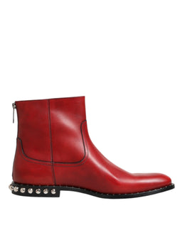 Dolce & Gabbana Rote beschlagene kurze Chelsea-Stiefel Schuhe