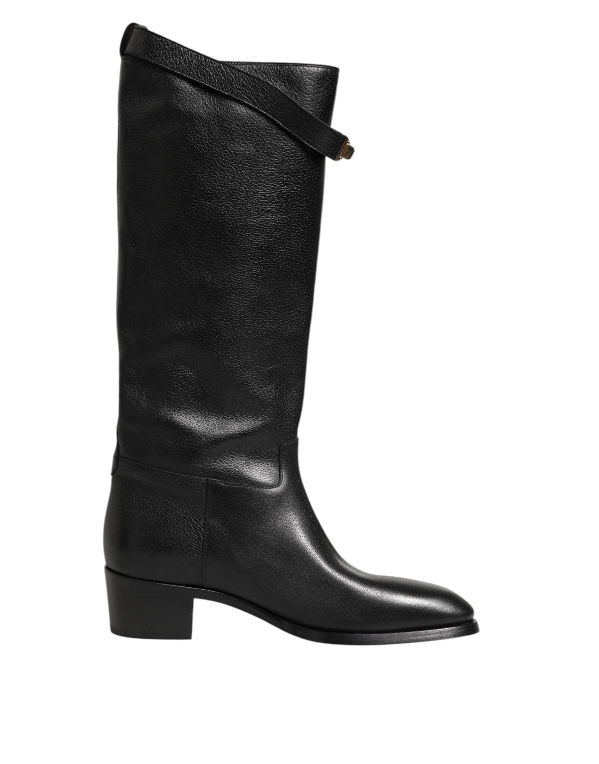Dolce & Gabbana Schwarzes Logo Plaque Over The Calf Stiefel Schuhe