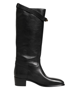 Dolce & Gabbana Schwarzes Logo Plaque Over The Calf Stiefel Schuhe