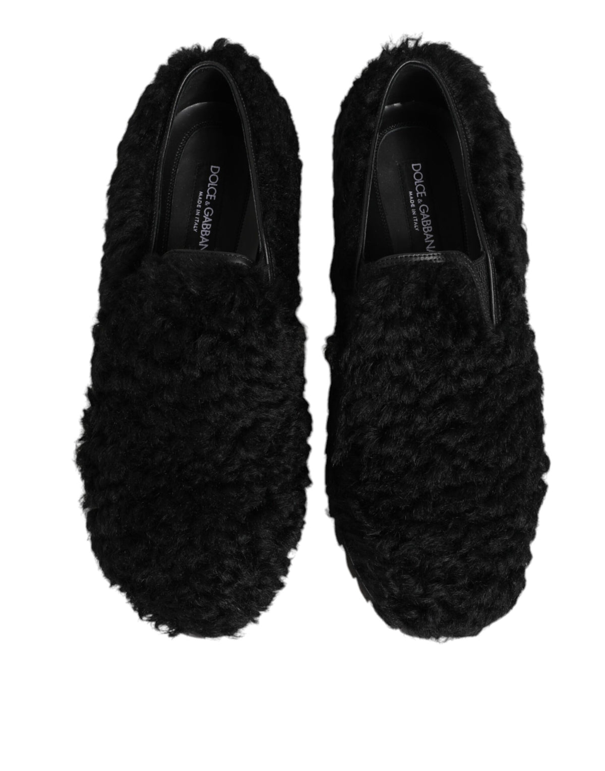 Dolce & Gabbana Kleid Schwarz Pelz Leder Hausschuhe Männer Schuhe