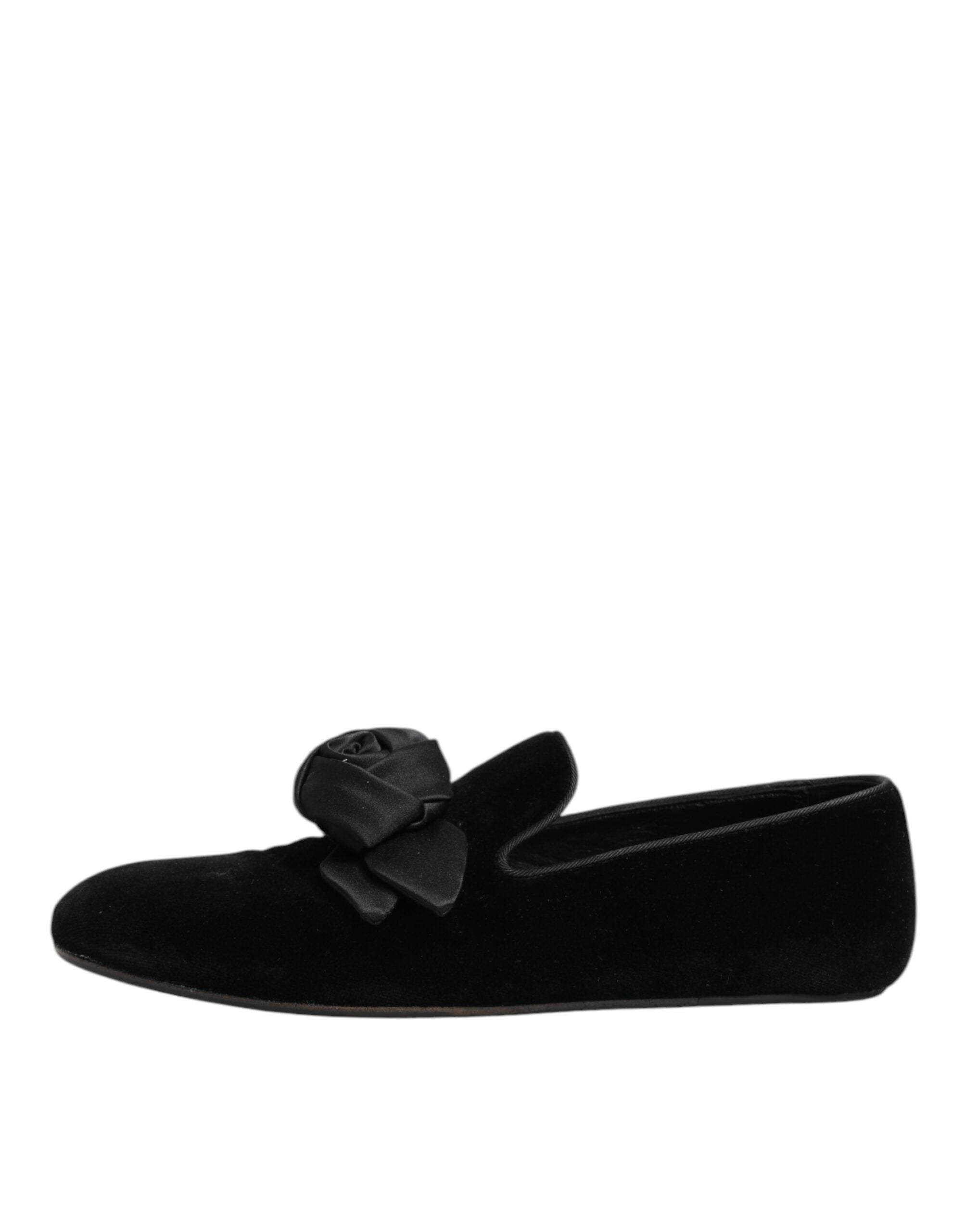 Dolce & Gabbana Schwarz Wildleder Baumwolle Rose Slip On Loafers Schuhe