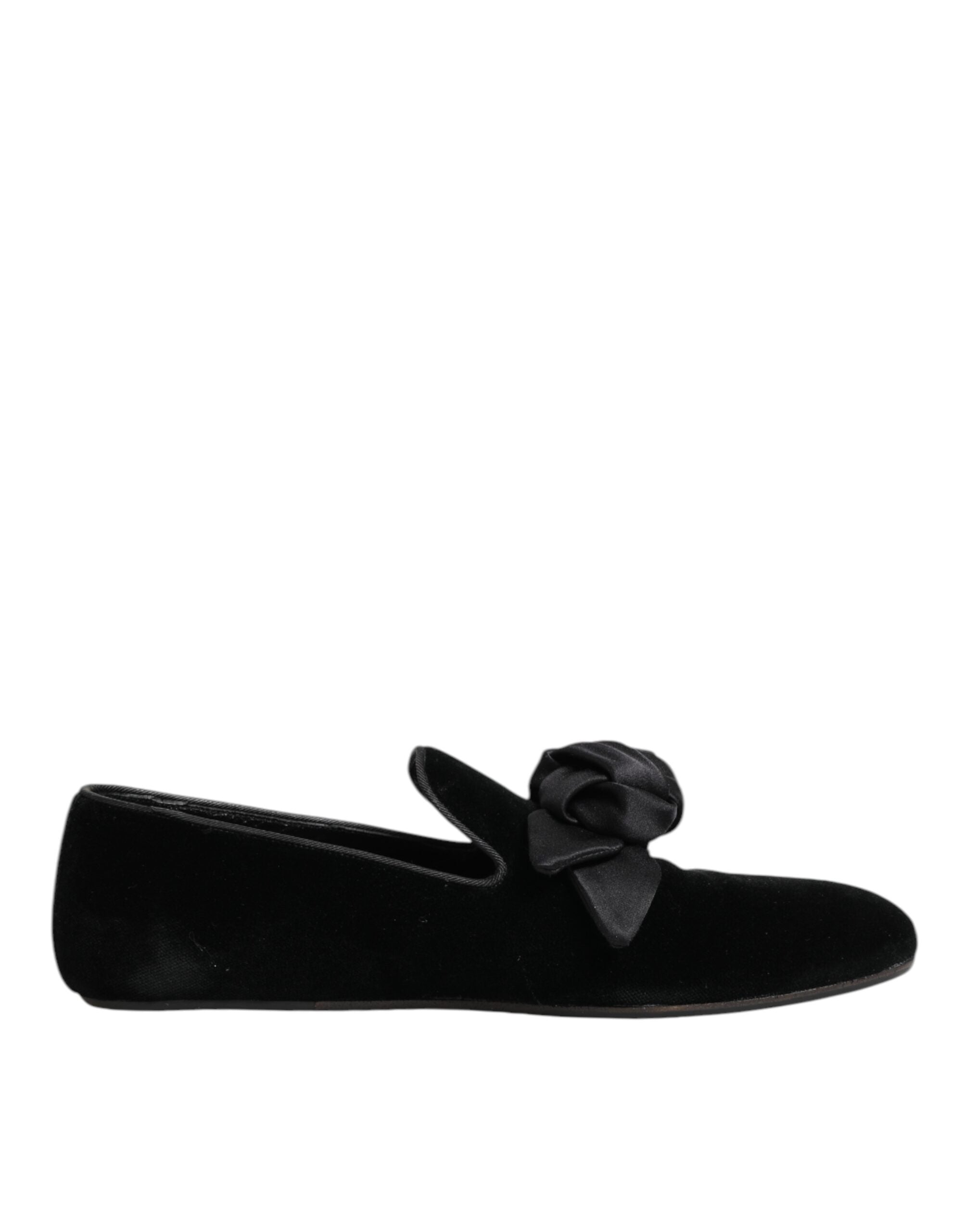 Dolce & Gabbana Schwarz Wildleder Baumwolle Rose Slip On Loafers Schuhe