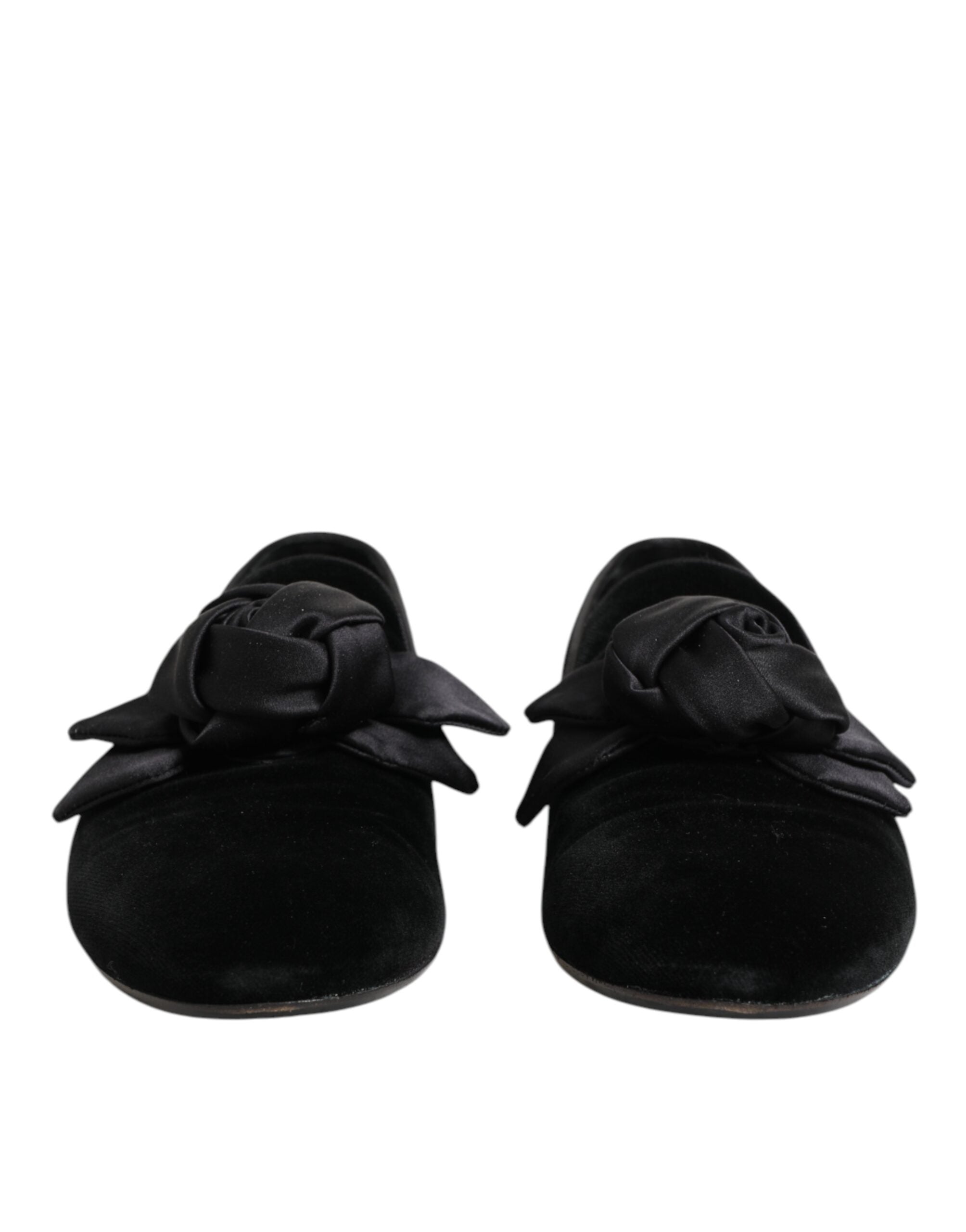 Dolce & Gabbana Schwarz Wildleder Baumwolle Rose Slip On Loafers Schuhe