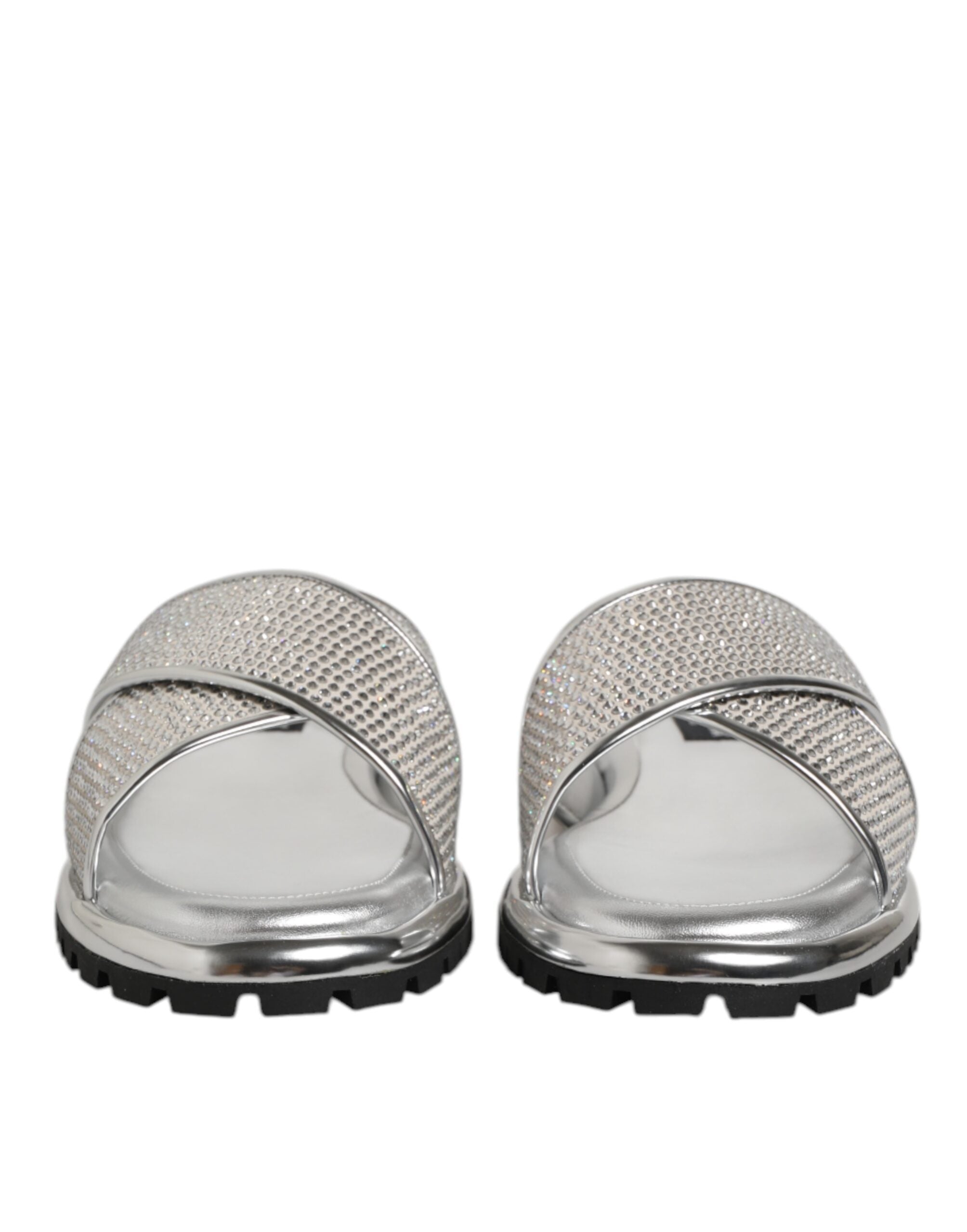 Dolce & Gabbana Silber Strass Rutschen Flats Hausschuhe Schuhe