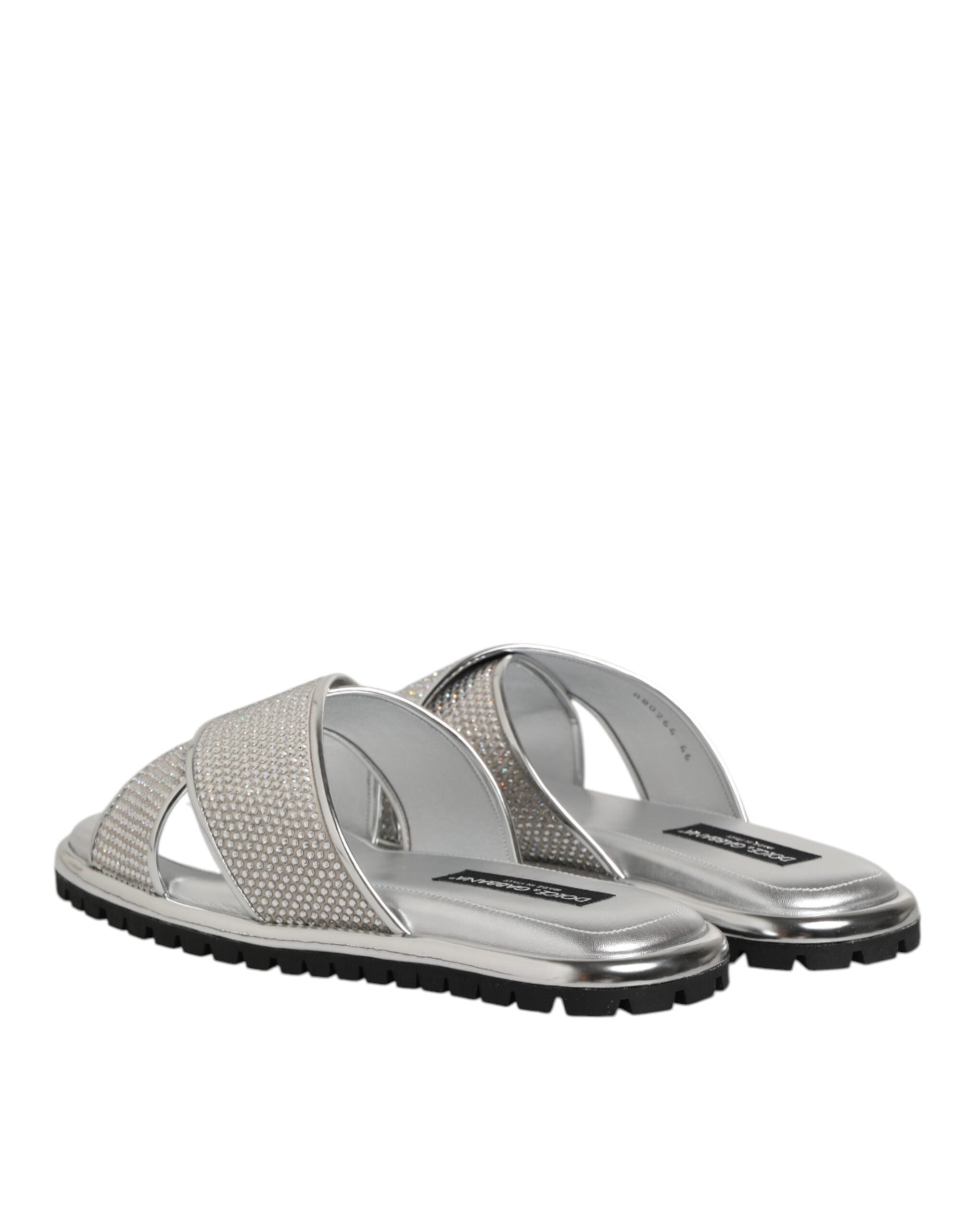 Dolce & Gabbana Silber Strass Rutschen Flats Hausschuhe Schuhe