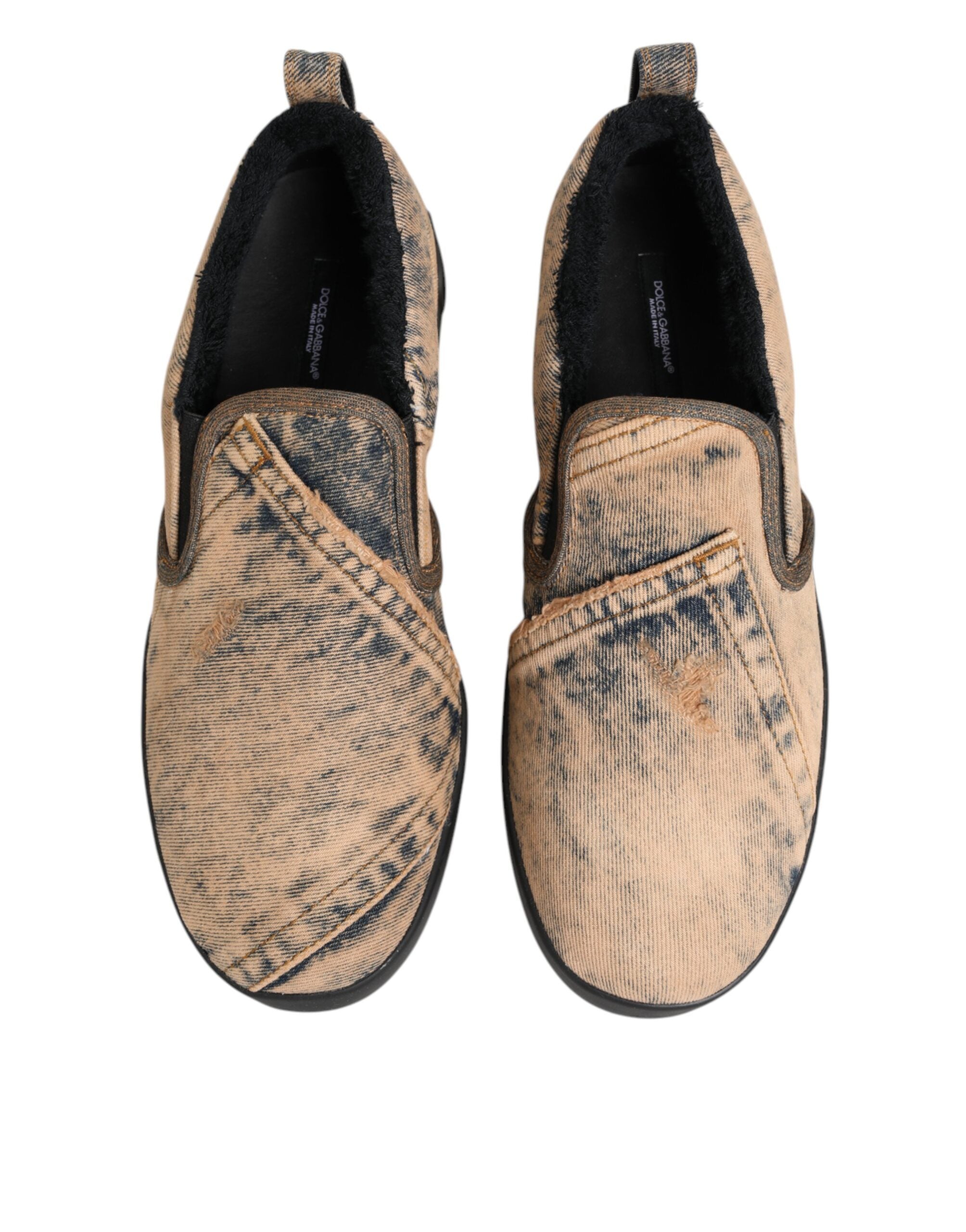 Dolce & Gabbana Beige Baumwolle Low Top Slip On Sneakers Schuhe