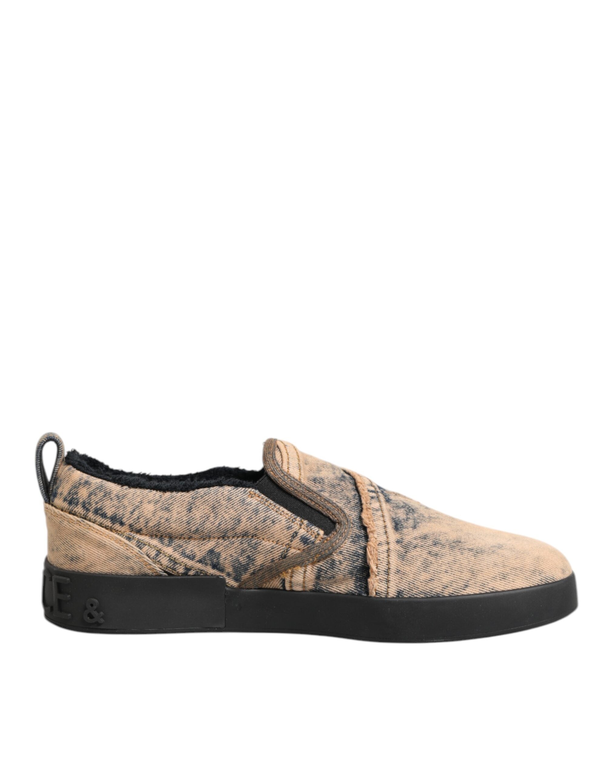 Dolce & Gabbana Beige Baumwolle Low Top Slip On Sneakers Schuhe
