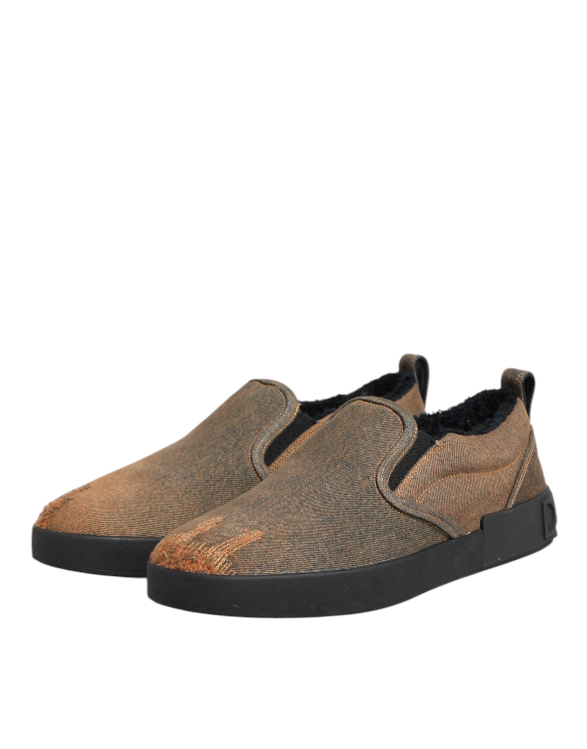 Dolce & Gabbana Braun Baumwolle Low Top Slip On Turnschuhe Schuhe