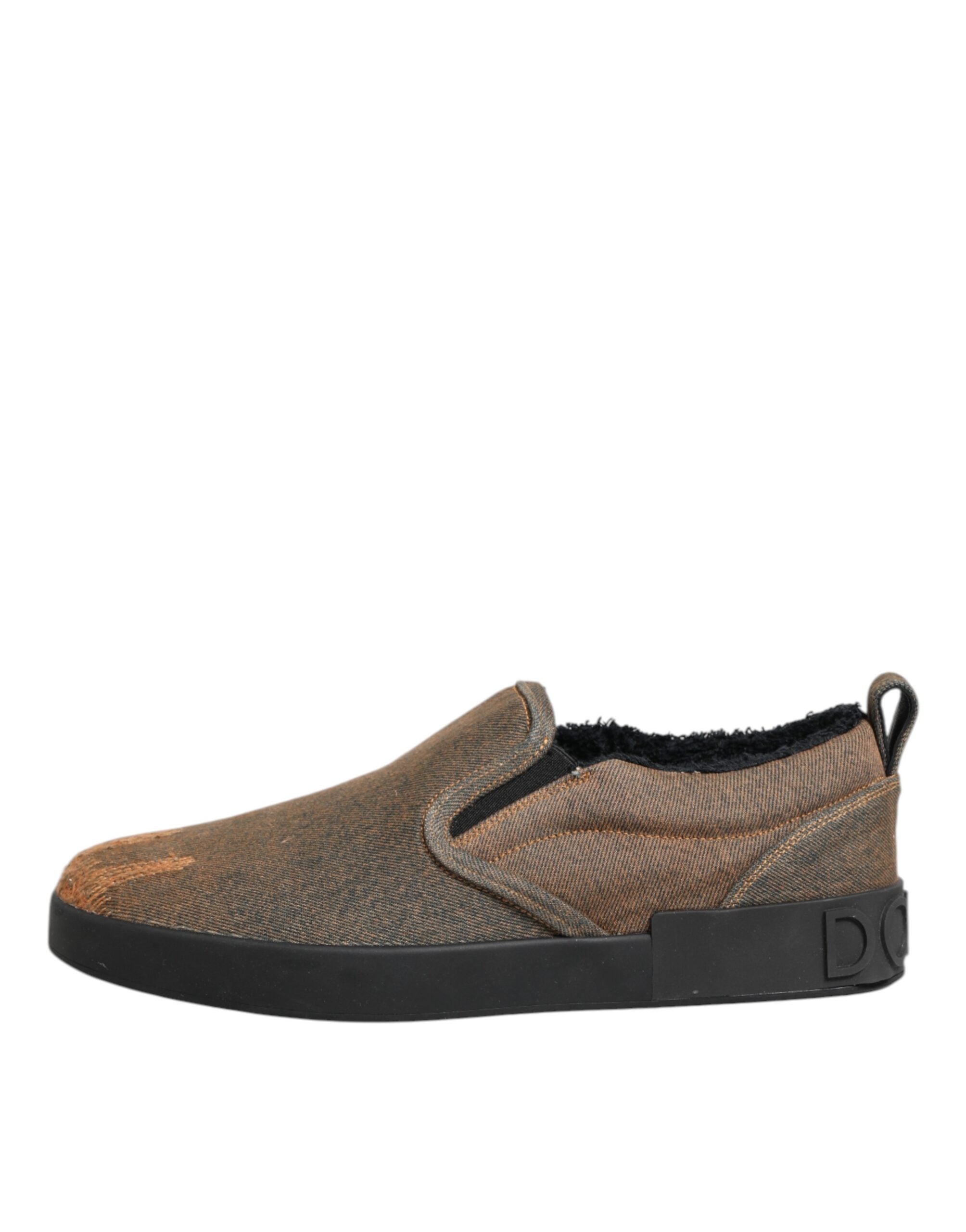 Dolce & Gabbana Braun Baumwolle Low Top Slip On Turnschuhe Schuhe
