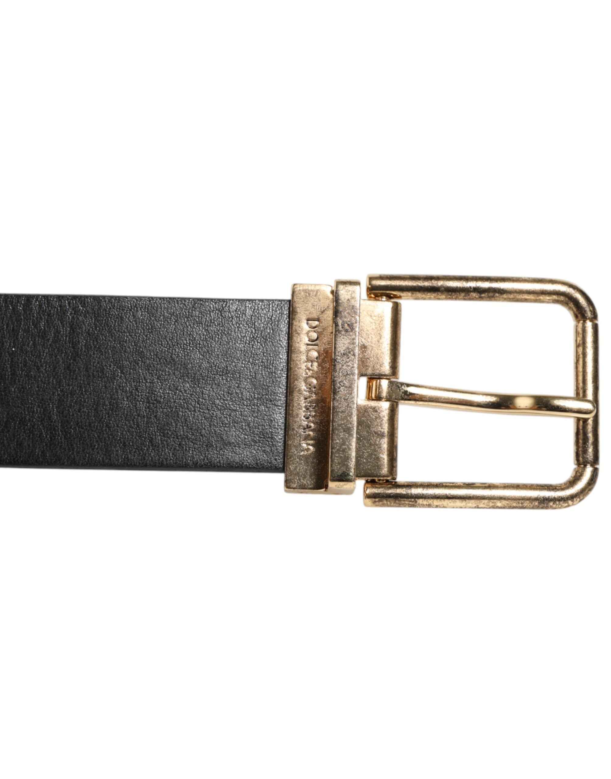 Dolce & Gabbana Schwarzes Leder Gold Silber Münze Schnalle Gürtel