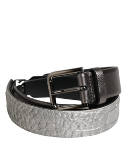 Dolce & Gabbana Schwarz Silber Kiesel Struktur Leder Schnalle Männer Gürtel