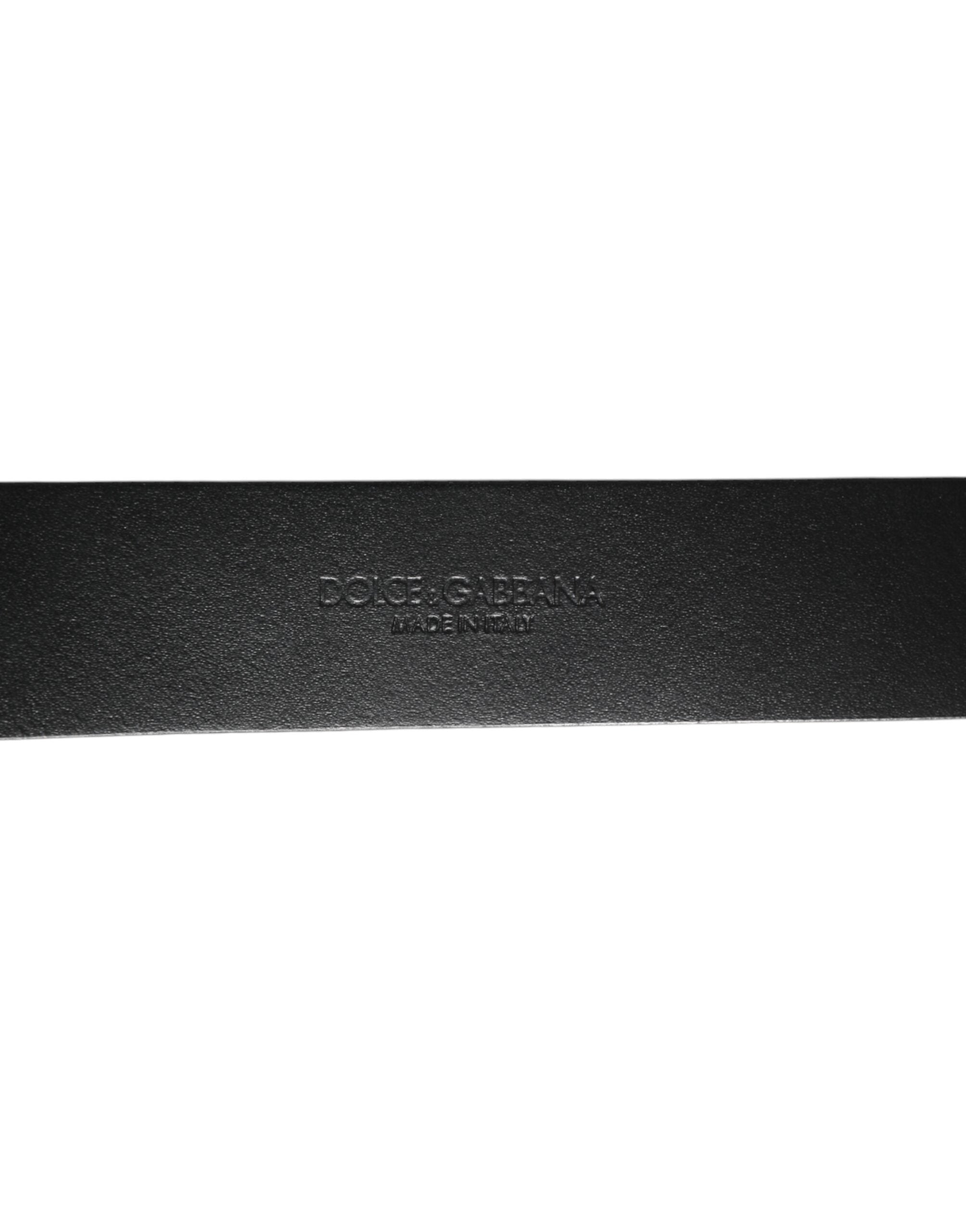 Dolce & Gabbana Schwarz Silber Kiesel Struktur Leder Schnalle Männer Gürtel