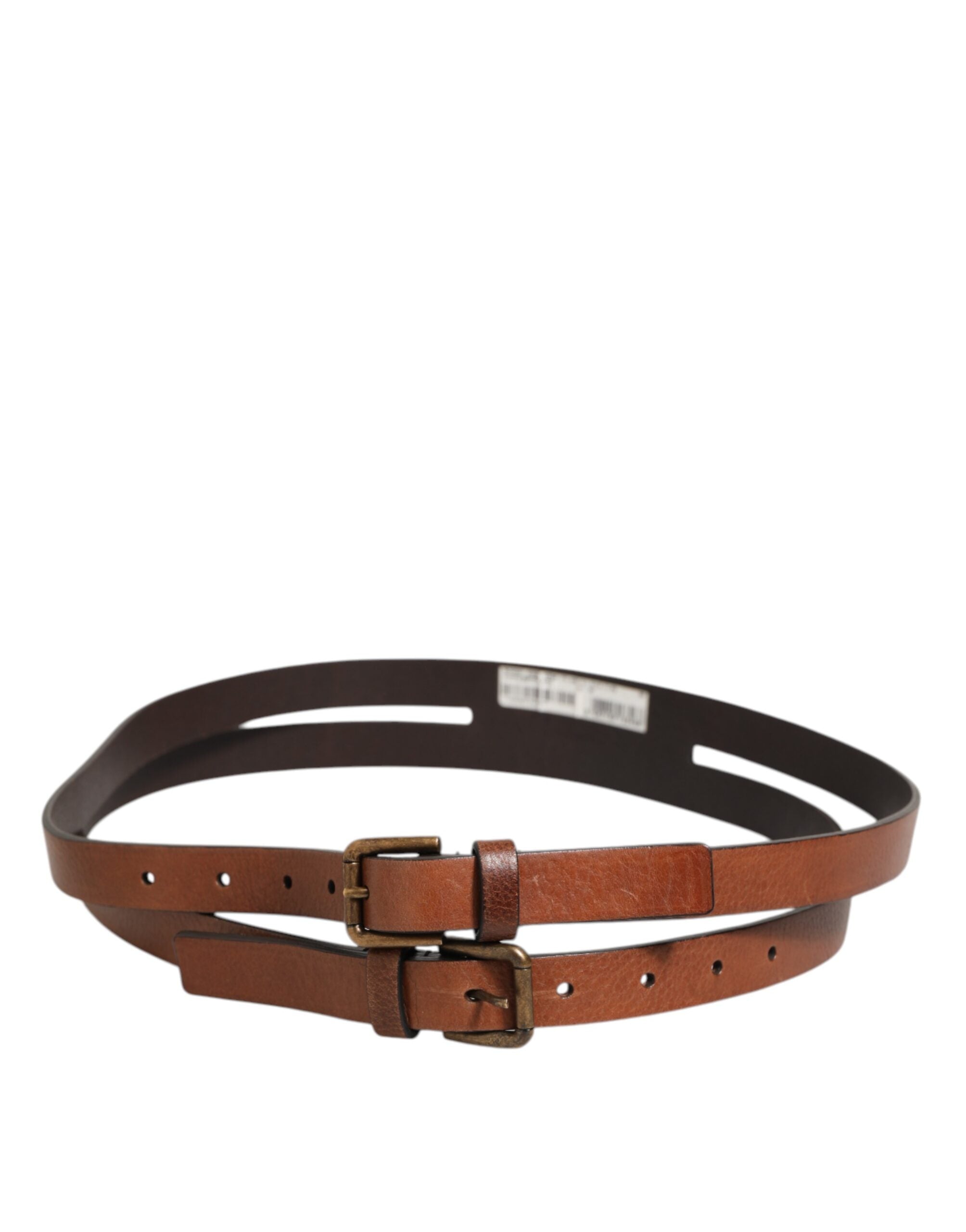 Dolce & Gabbana Brauner Doppelriemen-Ledergürtel mit goldener Schnalle