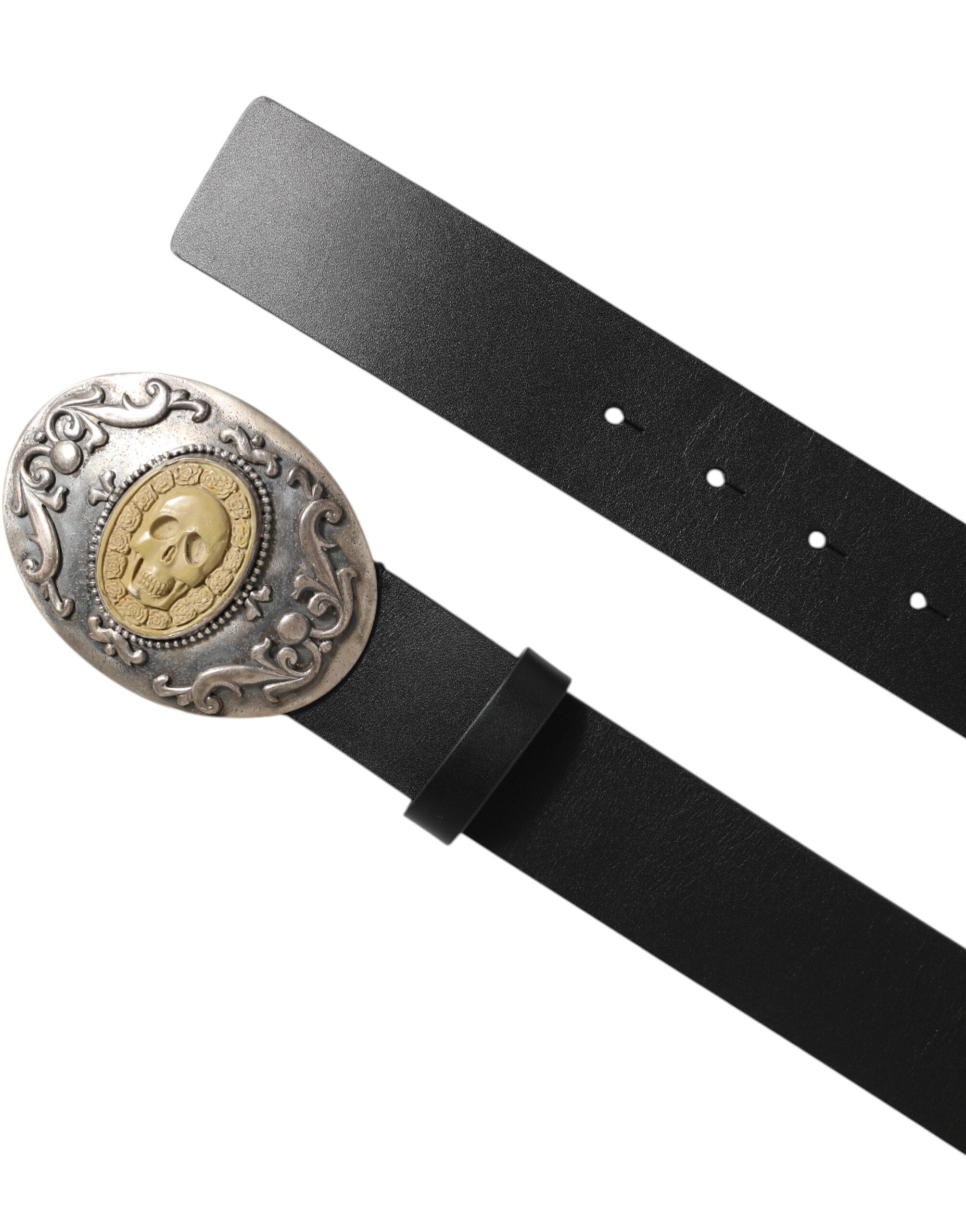 Dolce & Gabbana Schwarzer Ledergürtel mit verschnörkelter Metallschnalle für Männer