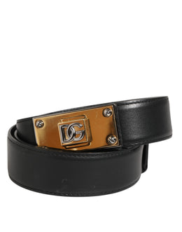 Dolce & Gabbana Schwarzer Leder-Gürtel mit klassischer Metall-Logo-Schnalle