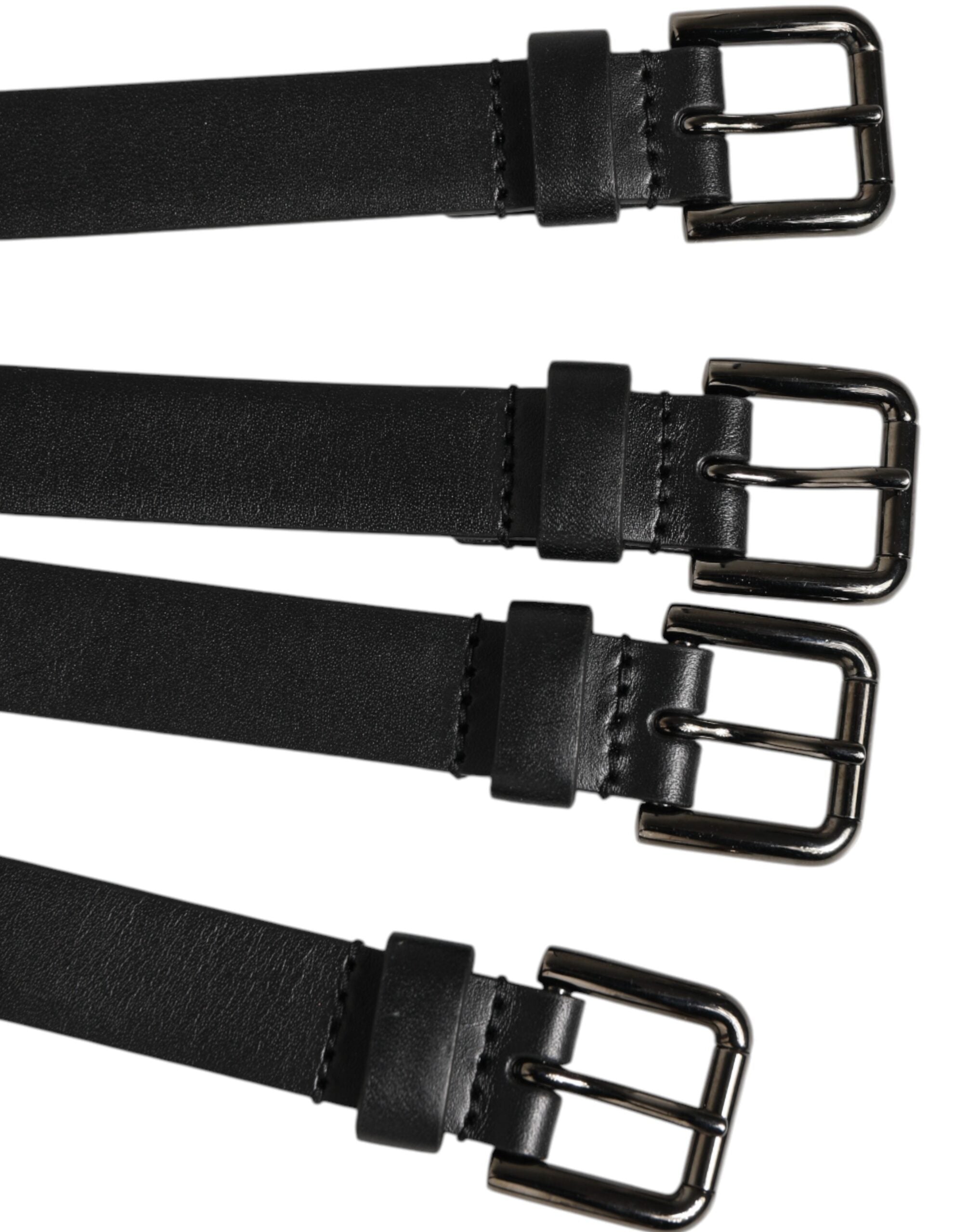 Dolce & Gabbana Schwarzer Leder-4-Riemen-Metall-Gürtel mit mehreren Schnallen